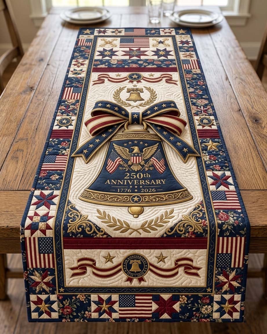 250th Anniversary Bell with Flags Table Runner