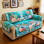 Coral Reef Garden in Turquoise Sofa Cover