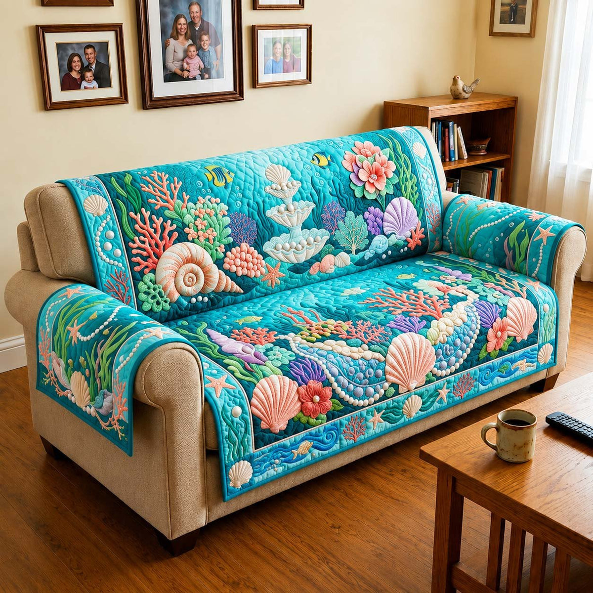Coral Reef Garden in Turquoise Sofa Cover
