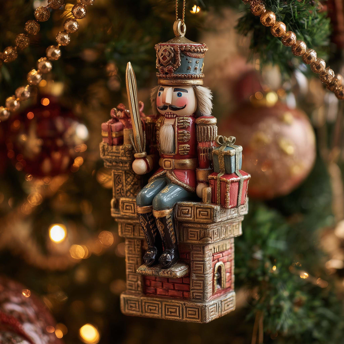 Nutcracker with Sword and Gifts Christmas Ornament
