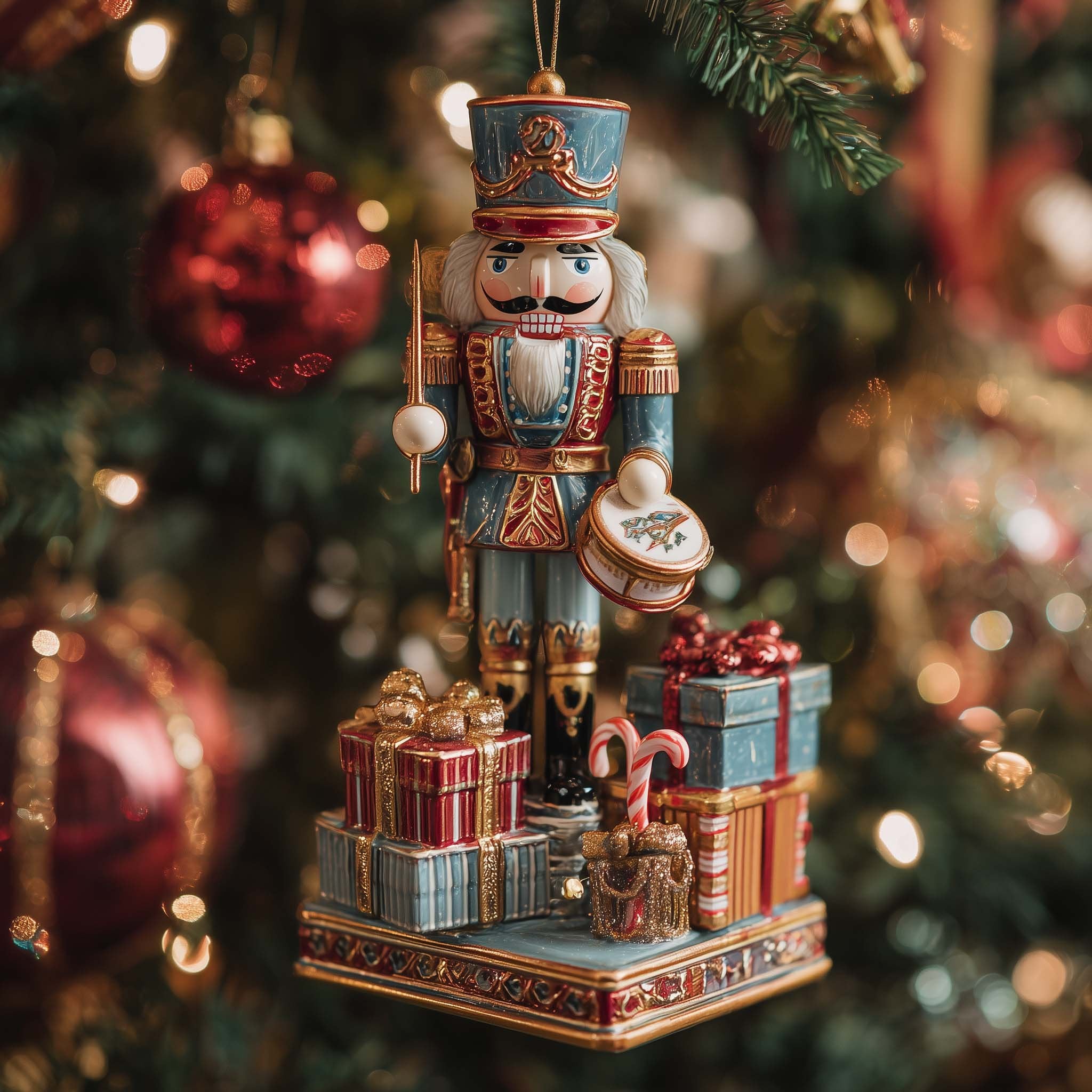 Blue Nutcracker Drummer Christmas Ornament