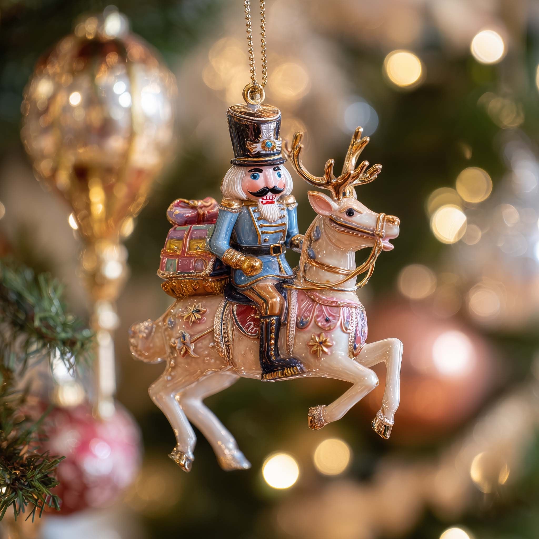Nutcracker Riding a Reindeer Christmas Ornament