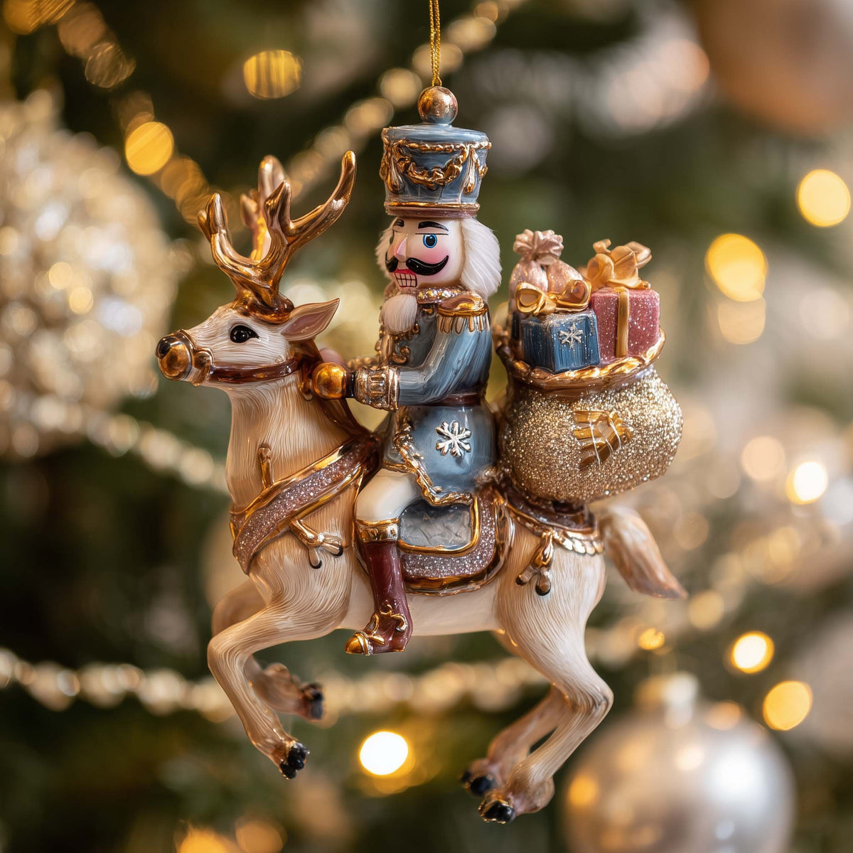 Nutcracker on a Leaping Reindeer Christmas Ornament