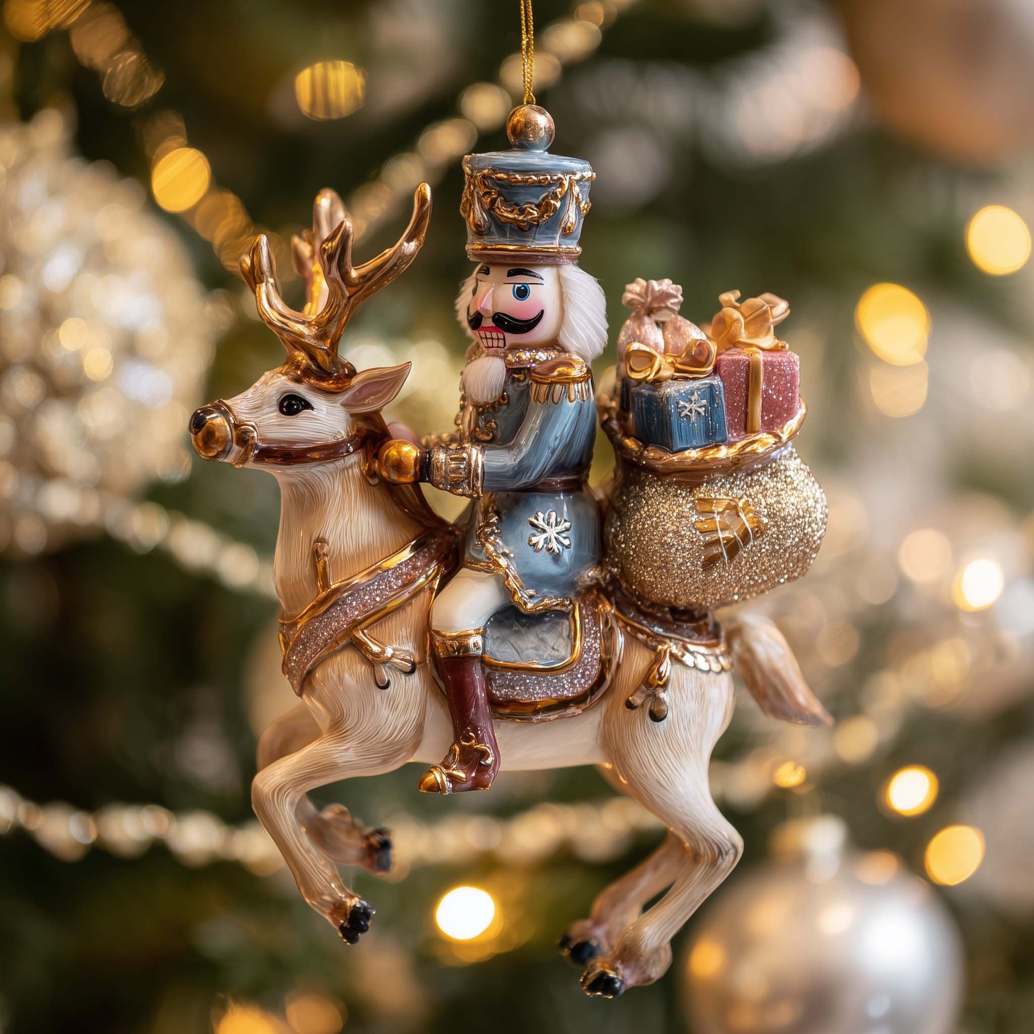 Nutcracker on a Leaping Reindeer Christmas Ornament