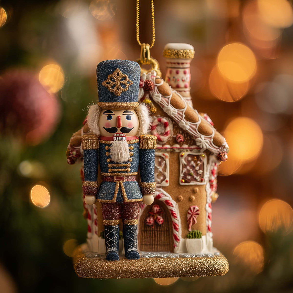 Nutcracker and Gingerbread House Christmas Ornament