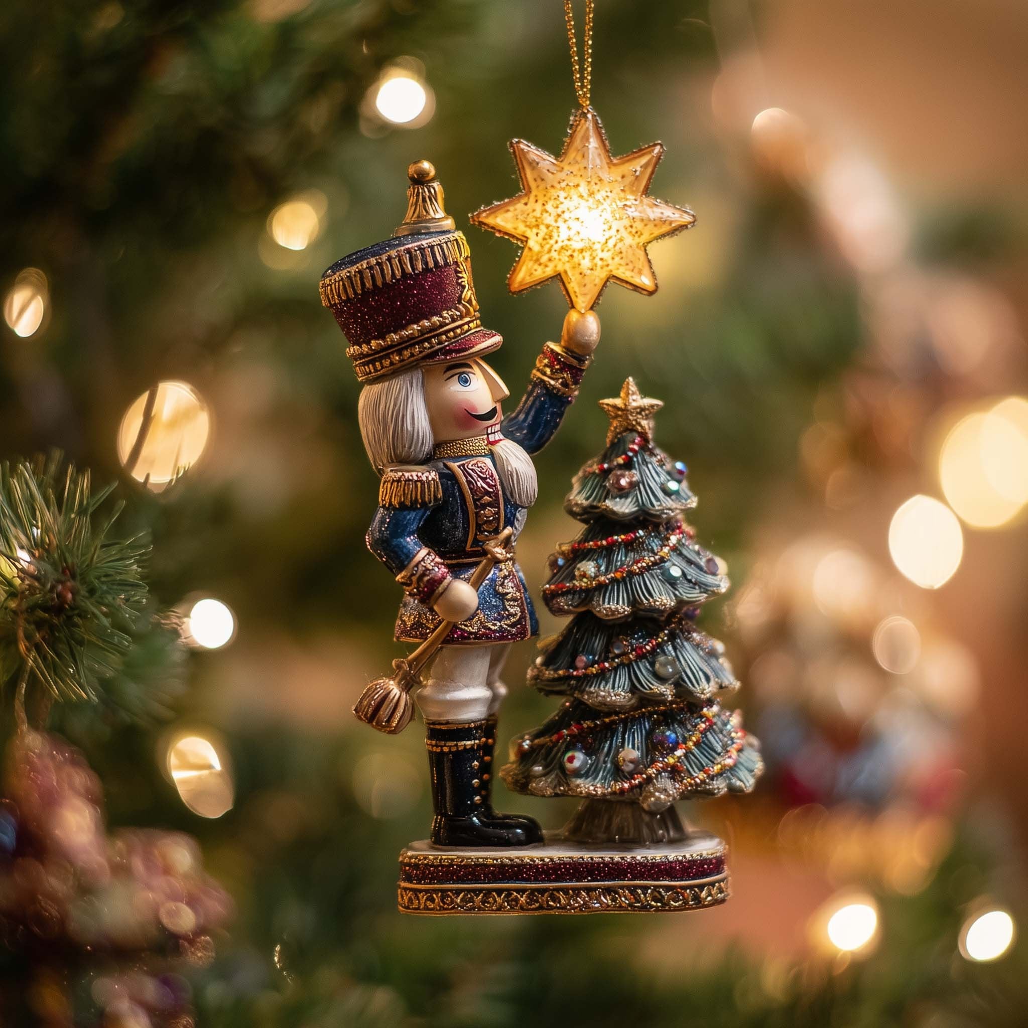 Nutcracker with a Glowing Star Christmas Ornament