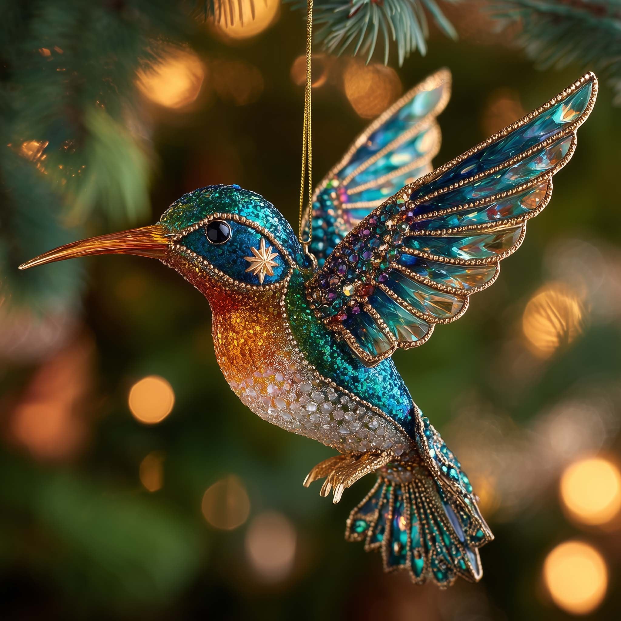 Teal Jewelled Hummingbird Christmas Ornament