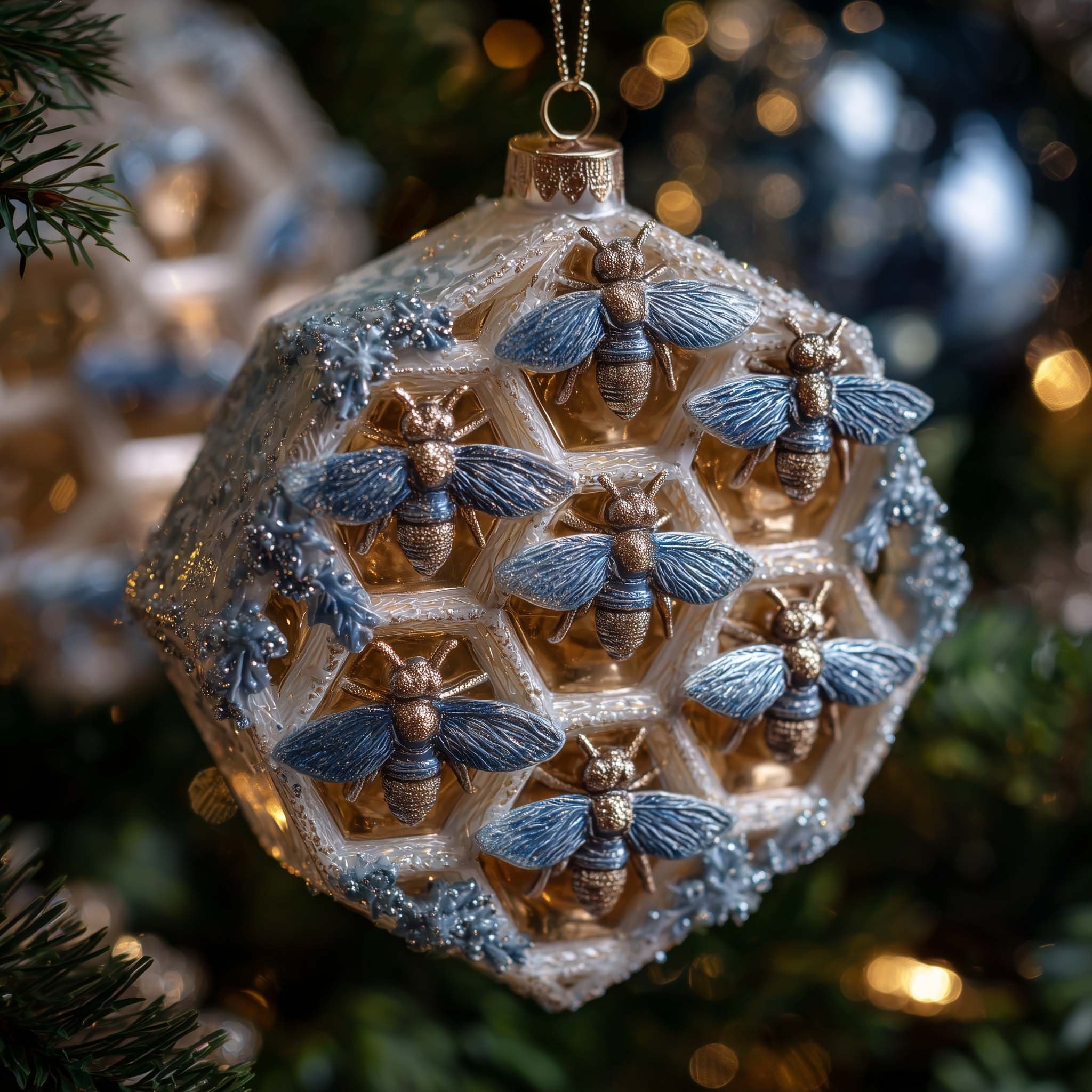 Frosted White Honeycomb Hive Christmas Ornament