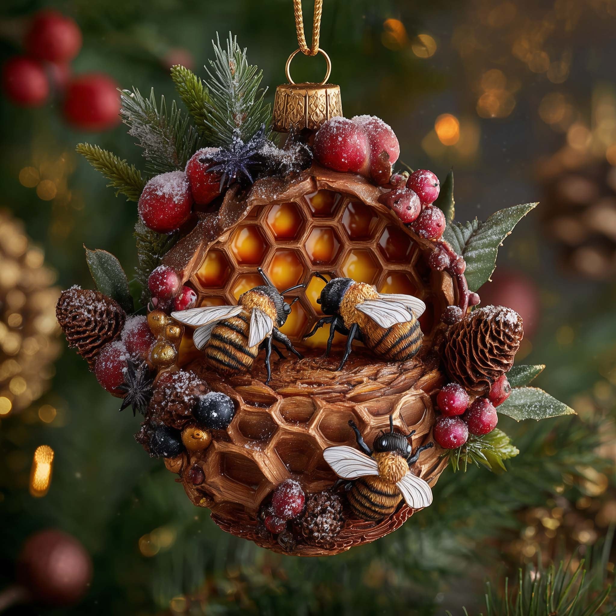 Woodland Hive with Winter Berries Christmas Ornament