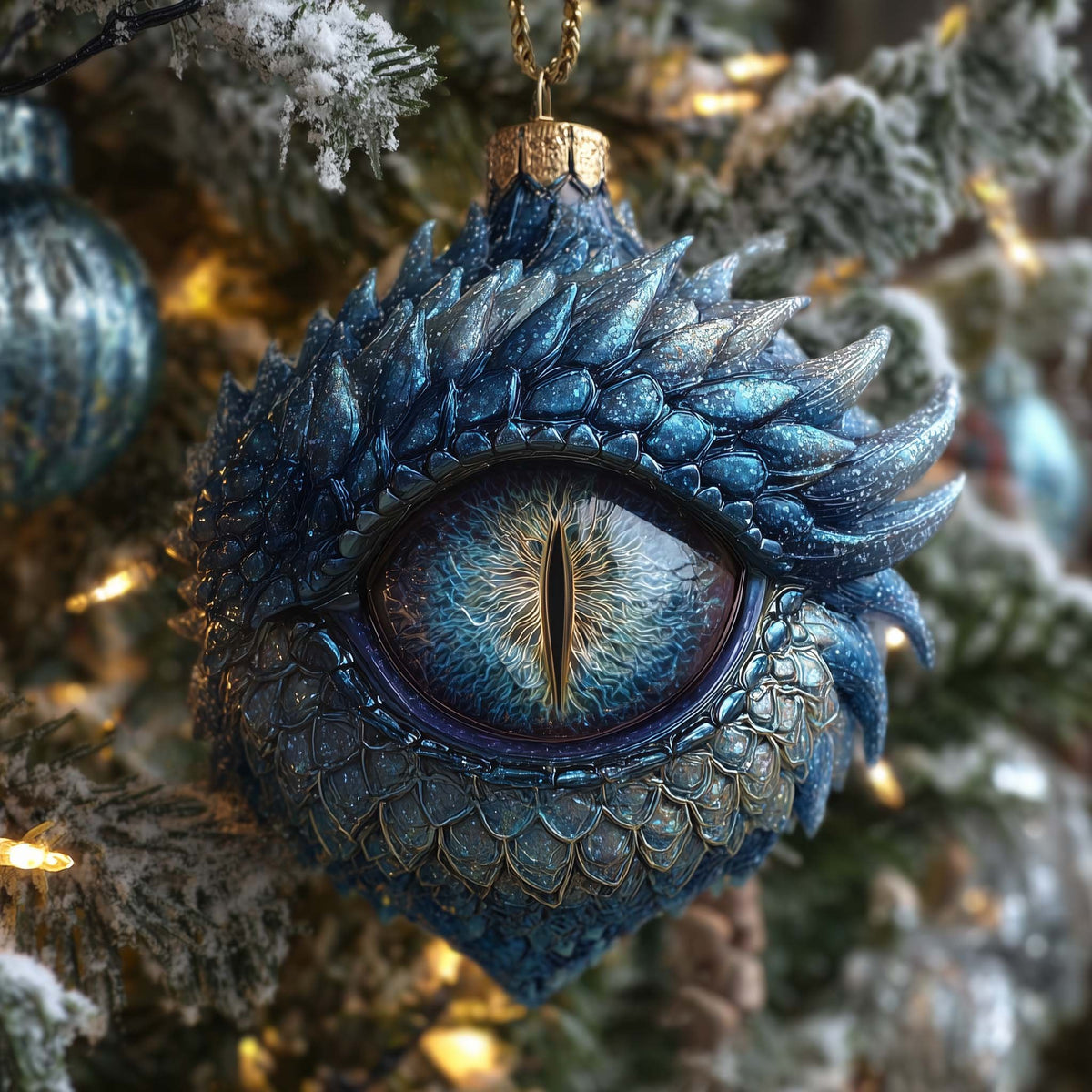 Blue Scale Dragon Eye Christmas Ornament