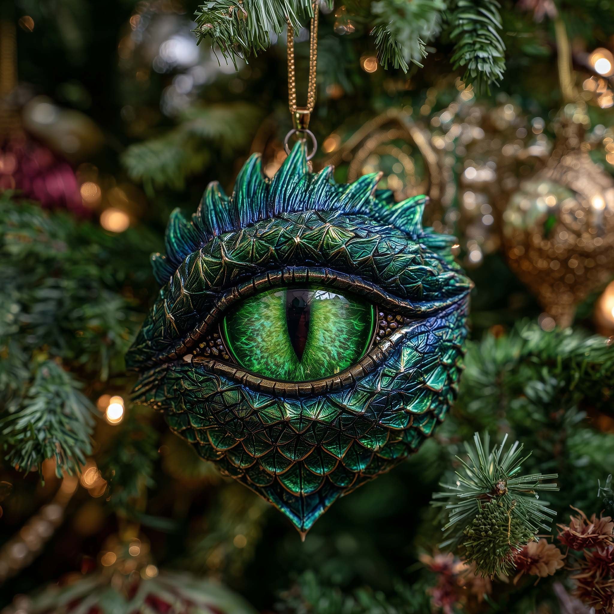 Emerald Scale Dragon Eye Christmas Ornament