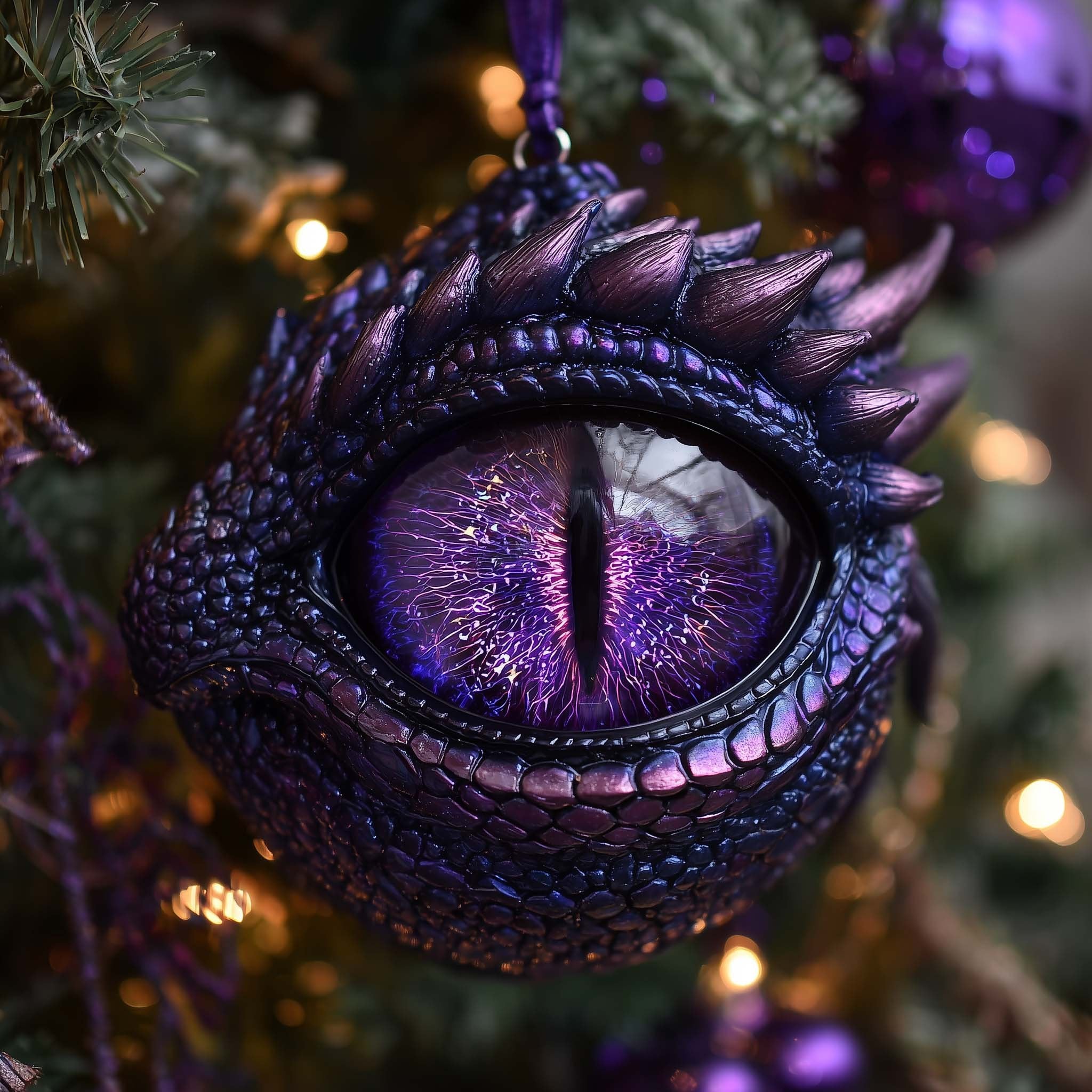 Amethyst Horned Dragon Eye Christmas Ornament