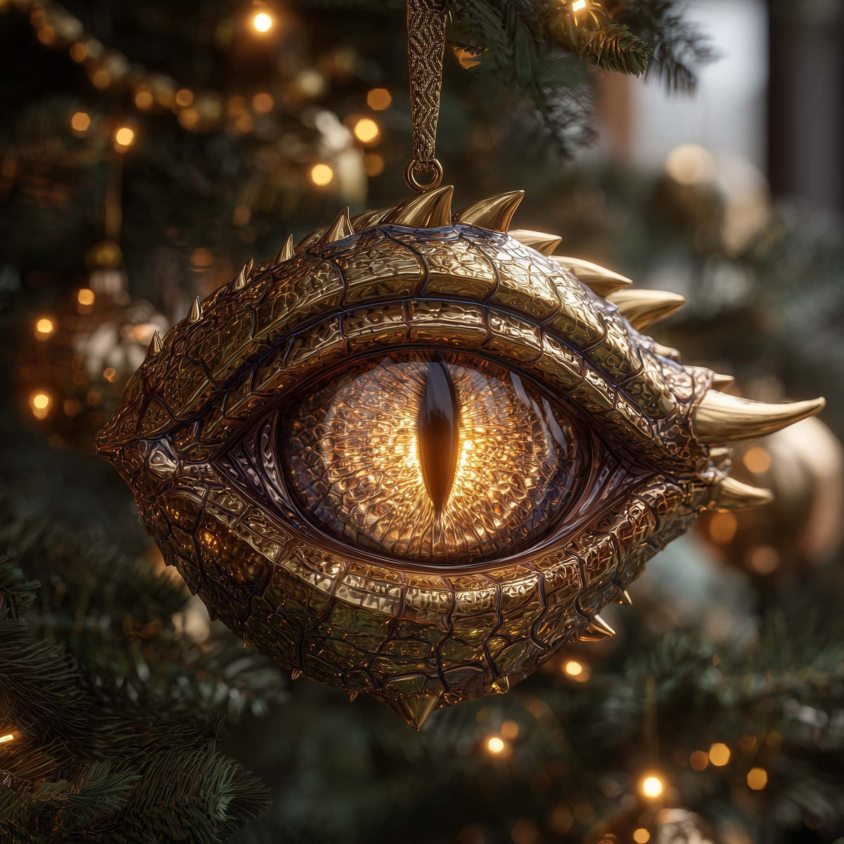 Golden Horned Dragon Eye Christmas Ornament