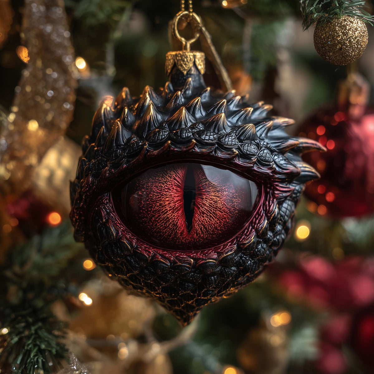 Obsidian Crimson Dragon Eye Christmas Ornament