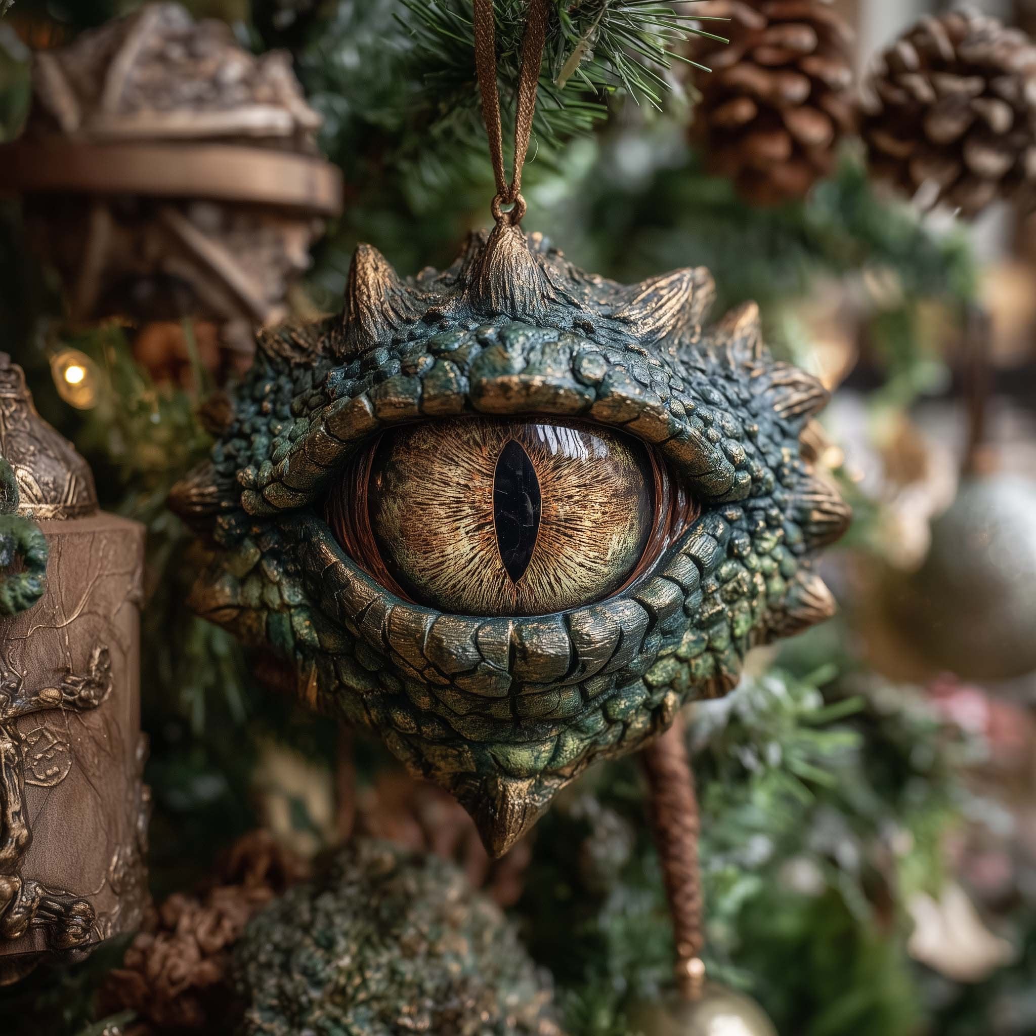 Mossy Green Dragon Eye Christmas Ornament