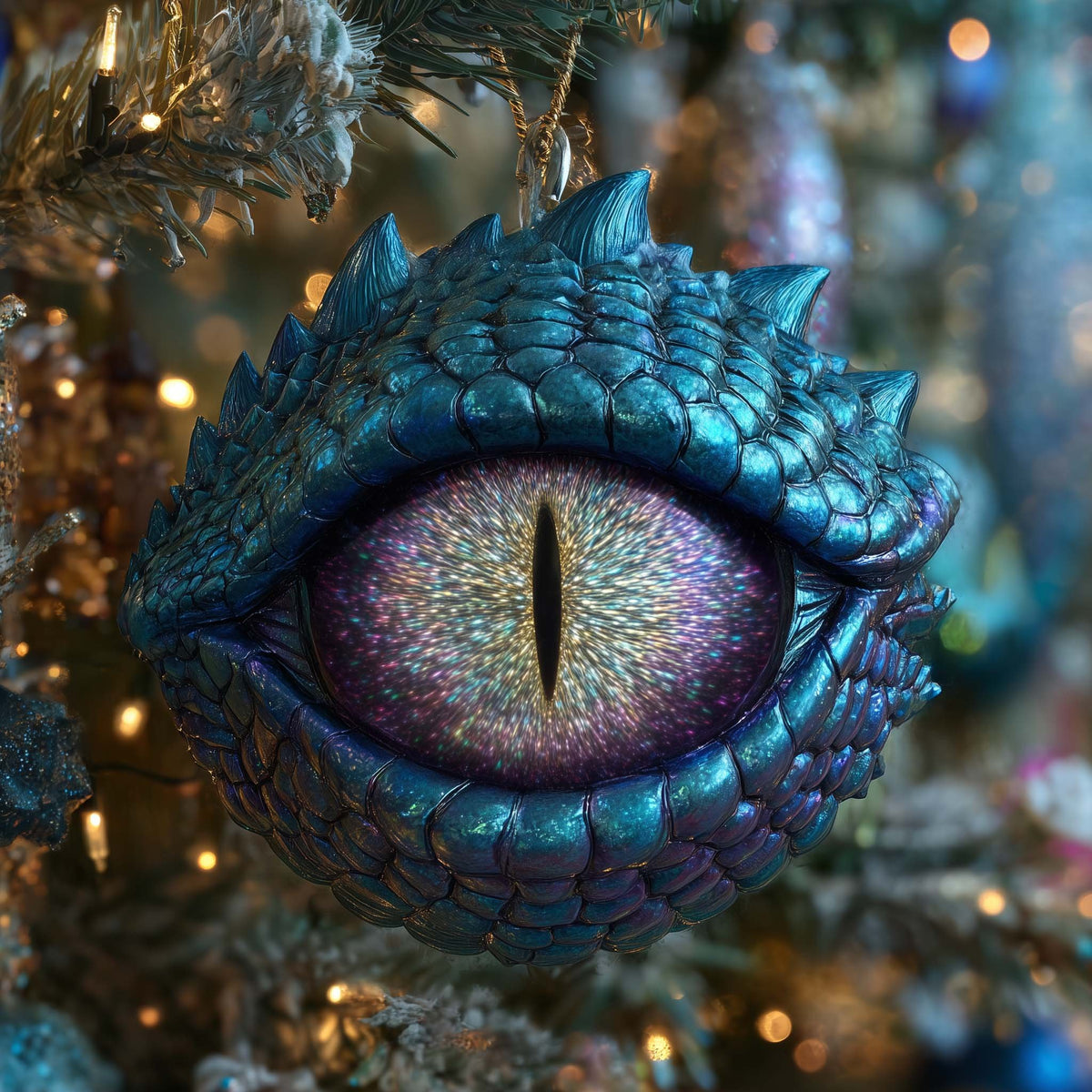 Turquoise Iridescent Dragon Eye Christmas Ornament