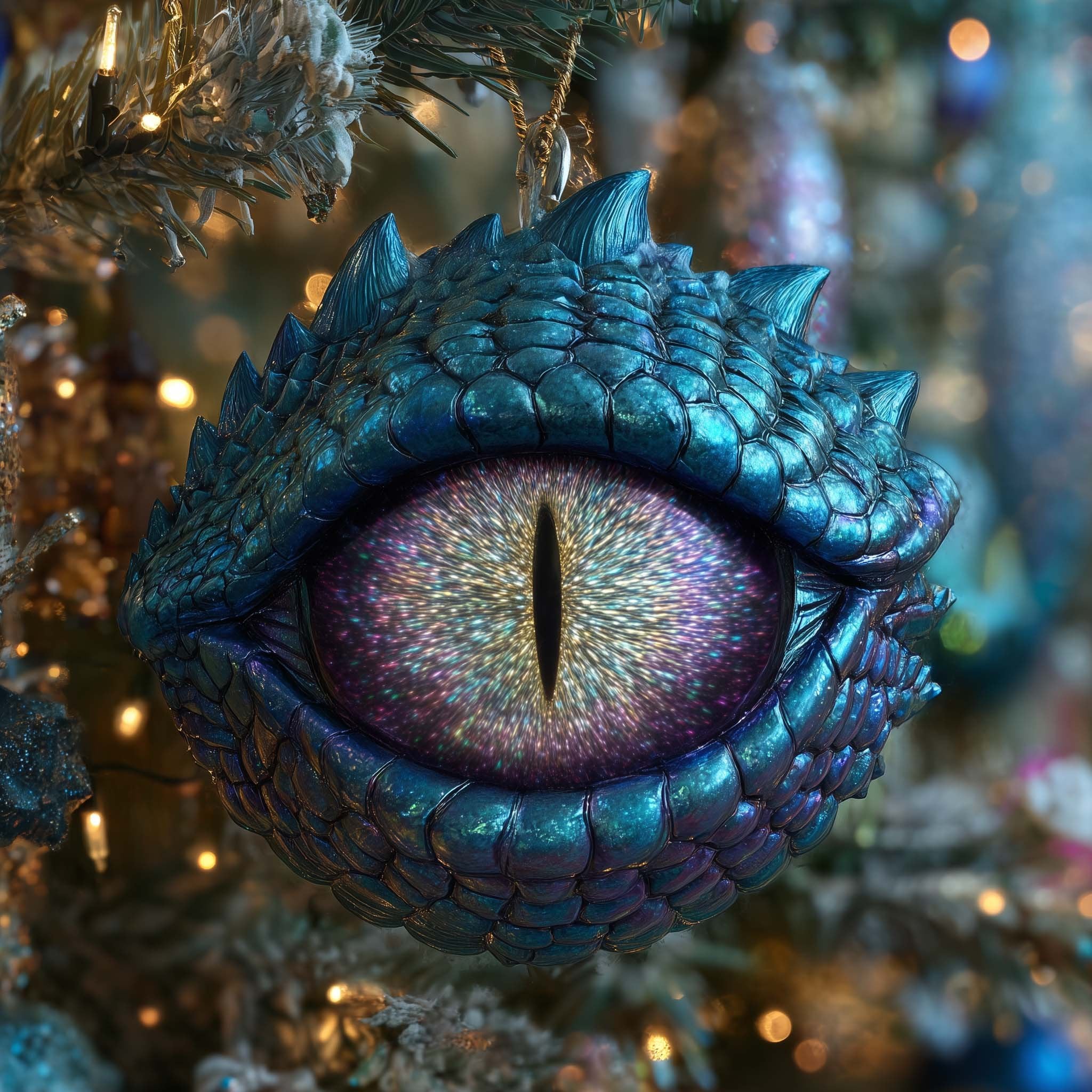 Turquoise Iridescent Dragon Eye Christmas Ornament