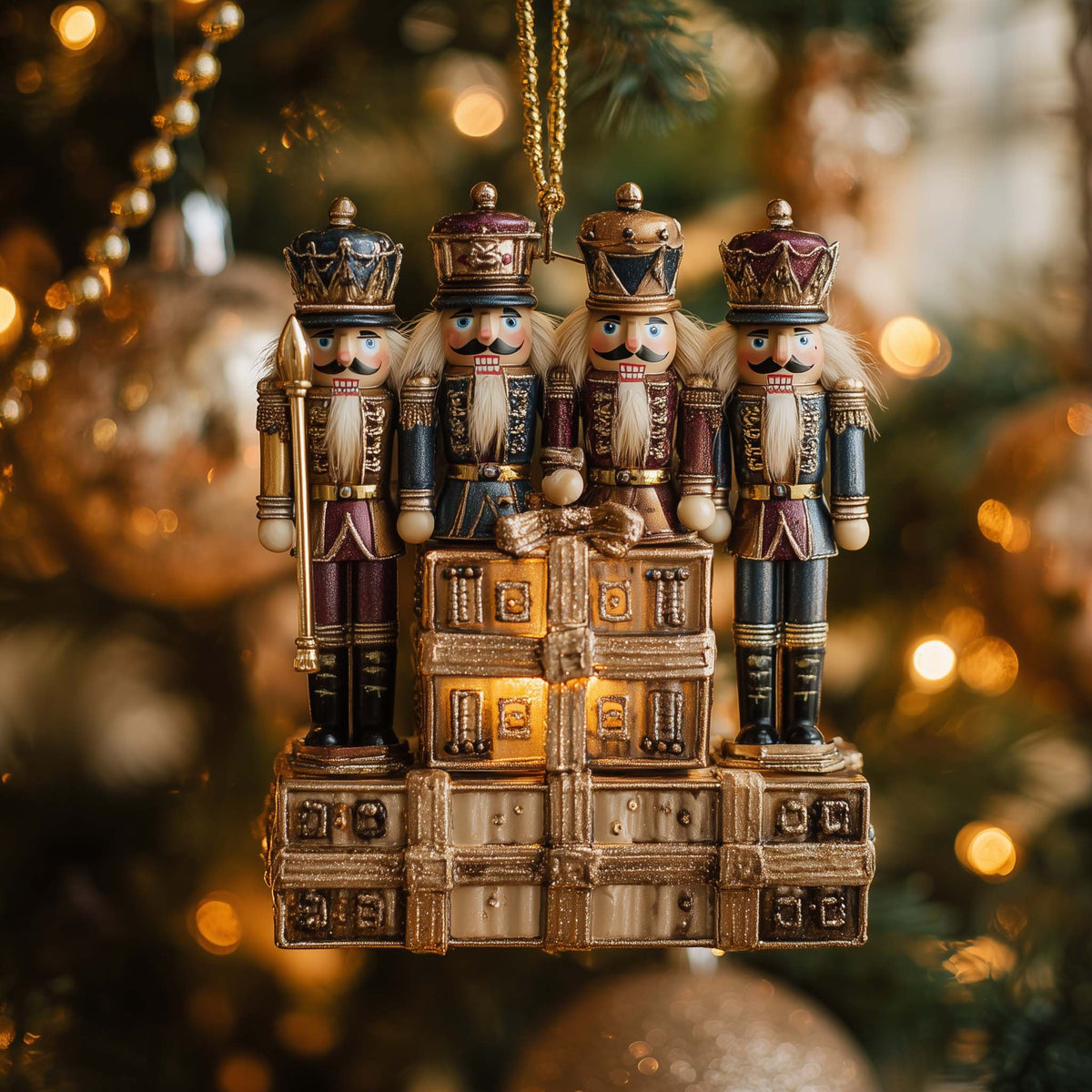 Nutcracker Regiment on Gift Boxes Christmas Ornament