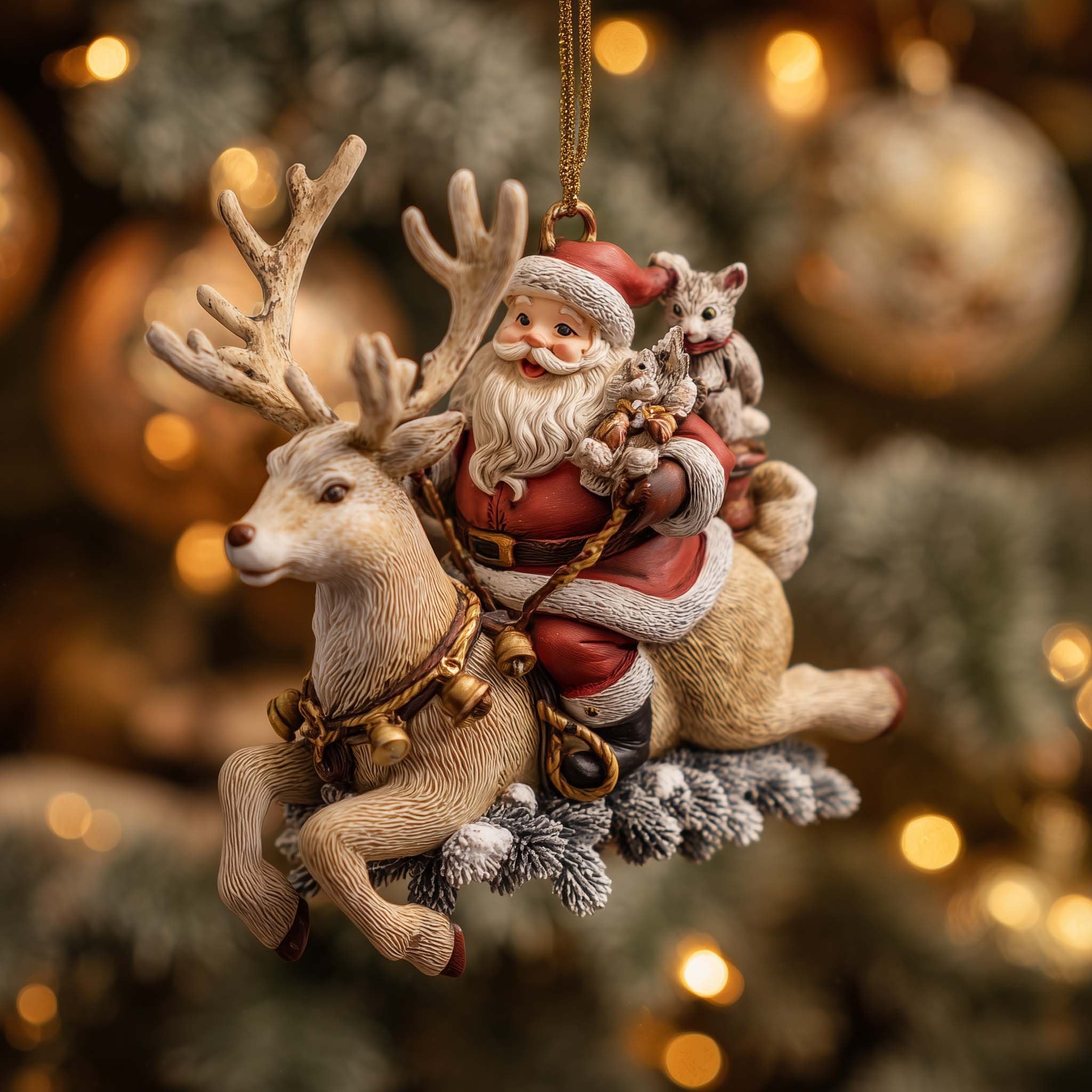 Santa Riding a Reindeer Christmas Ornament