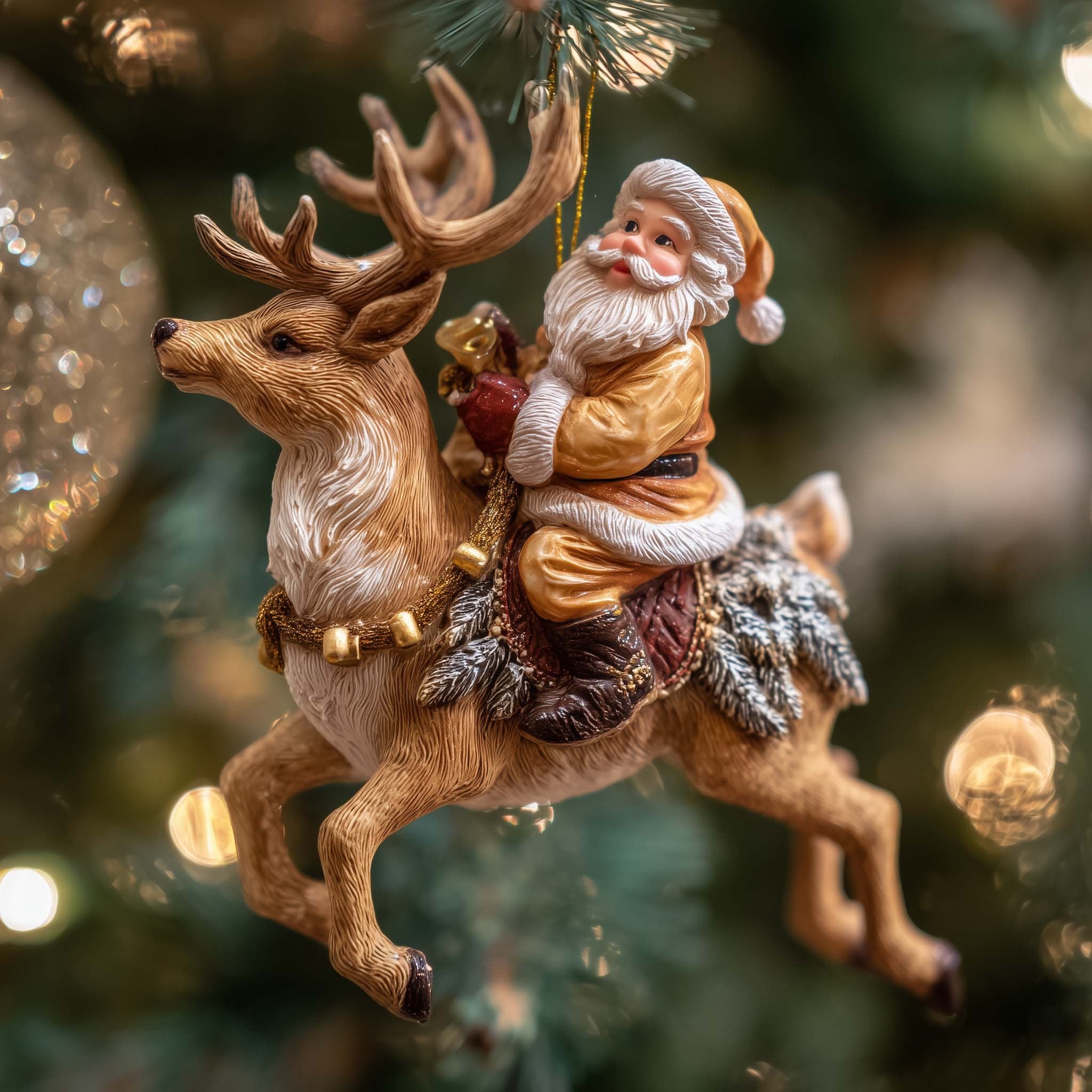 Santa on a Leaping Stag Christmas Ornament
