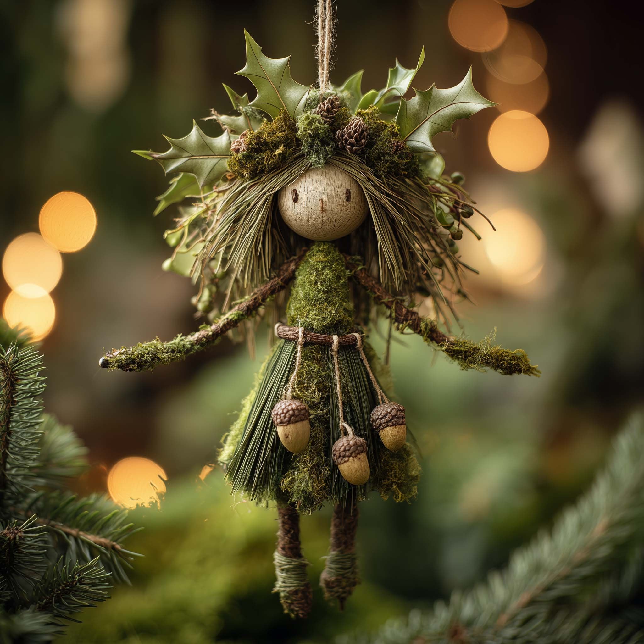 Moss and Acorn Forest Sprite Christmas Ornament