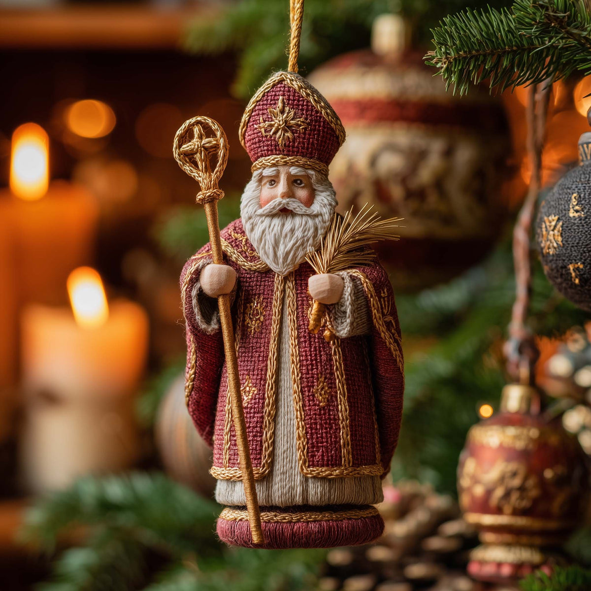 Bishop Saint Nicholas in Red Christmas Ornament