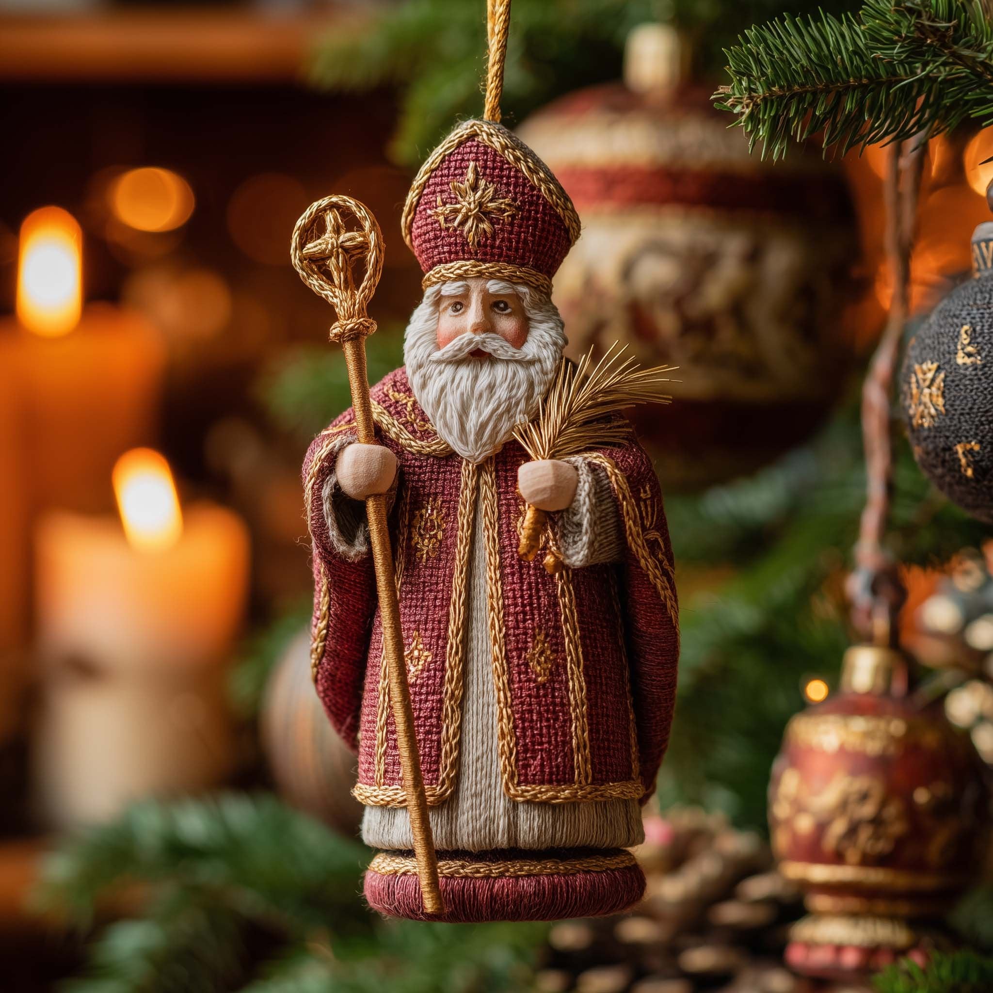 Bishop Saint Nicholas in Red Christmas Ornament