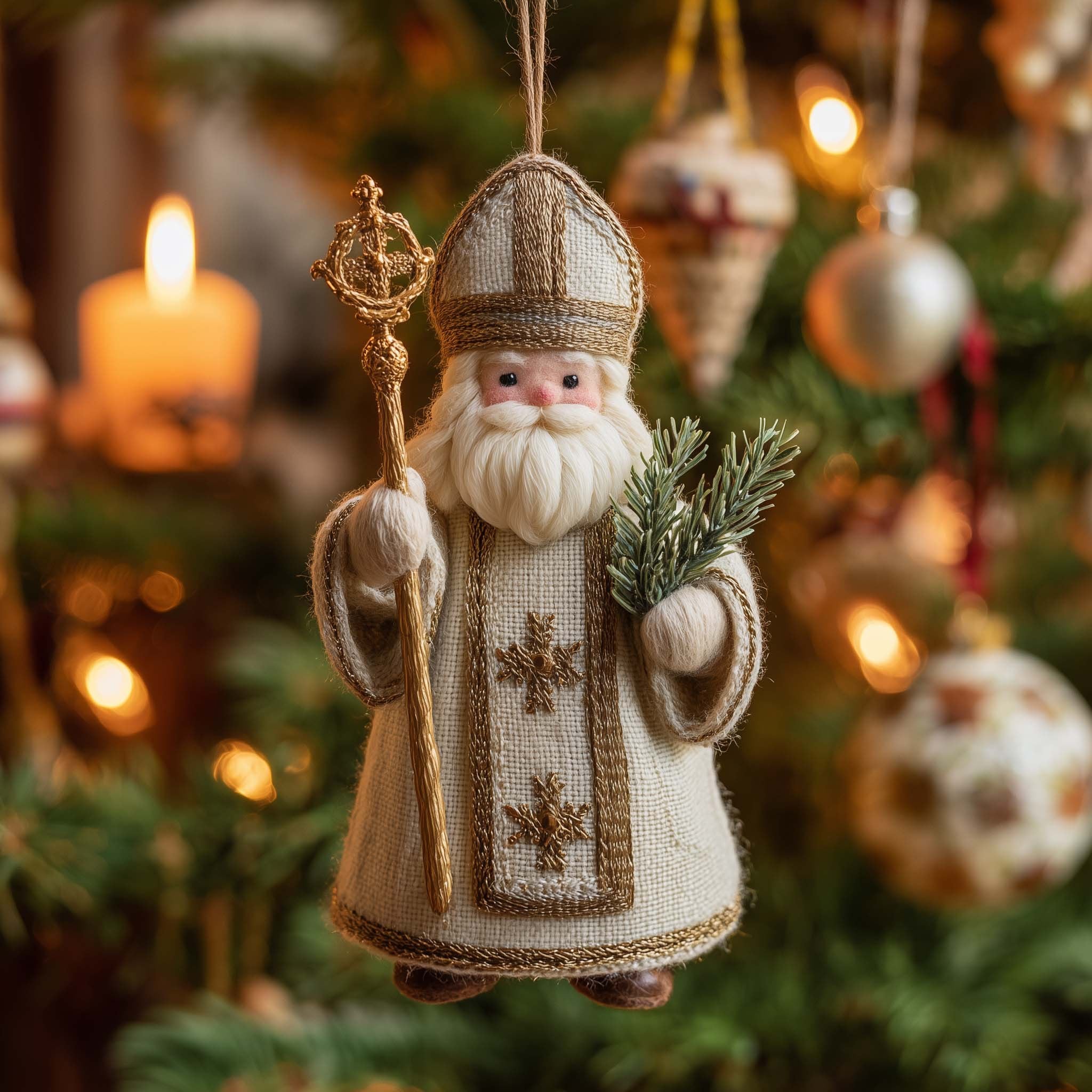 Bishop Saint Nicholas in Ivory Christmas Ornament