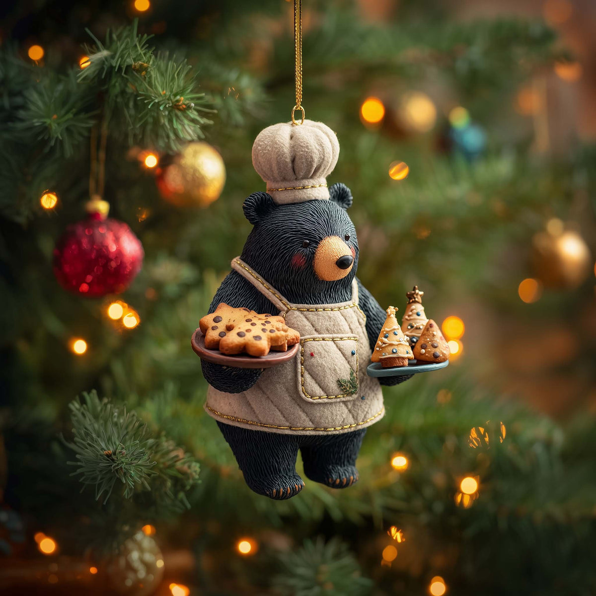 Baker Bear with Pie and Tree Cakes Christmas Ornament