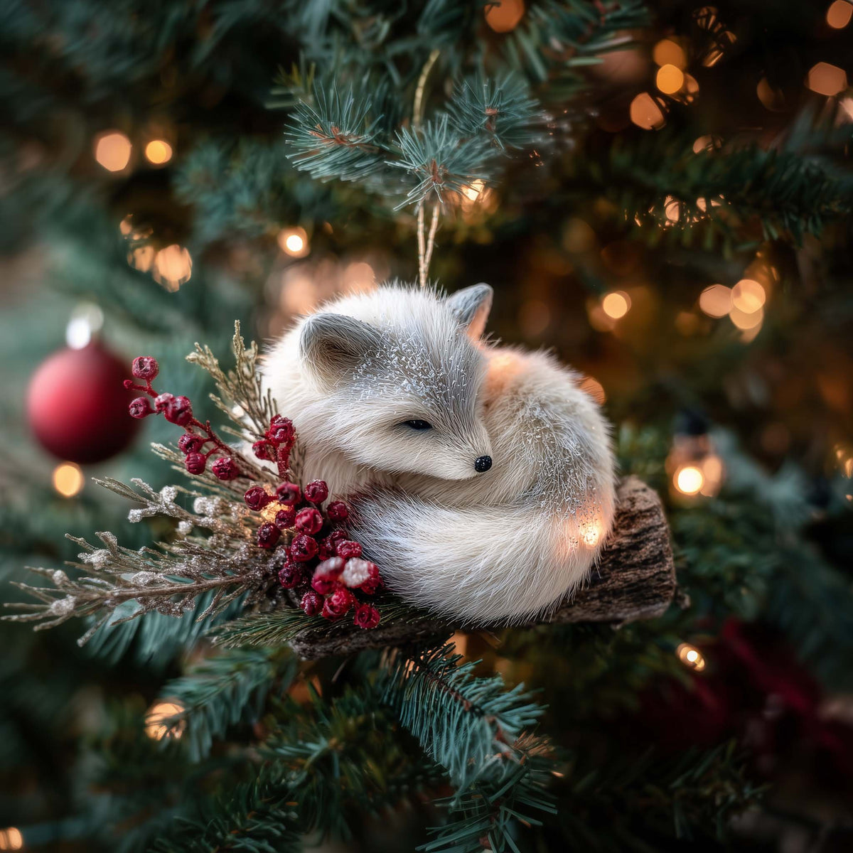 Snowy Whisper Fox Christmas Ornament