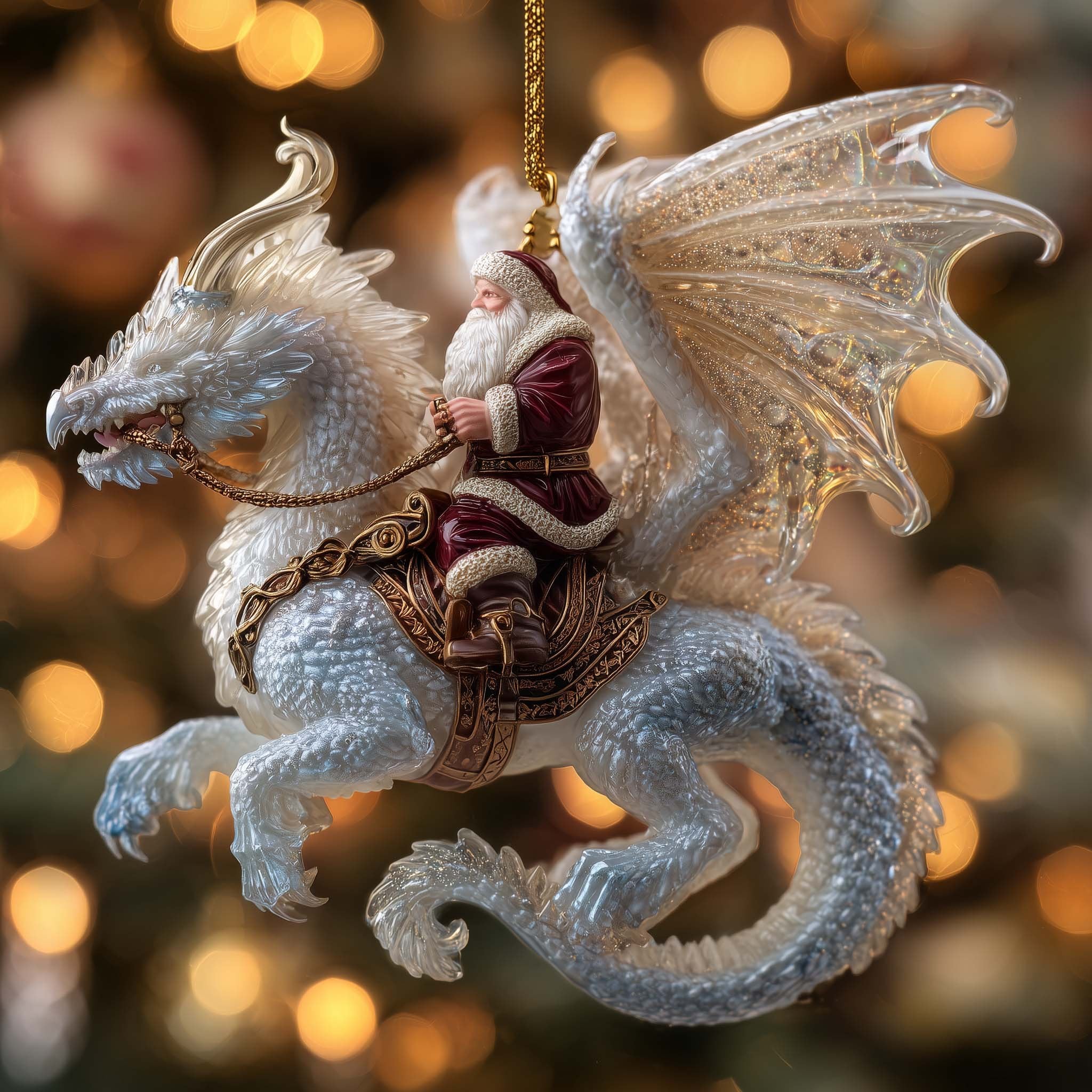 Santa Riding a Frost Dragon Christmas Ornament