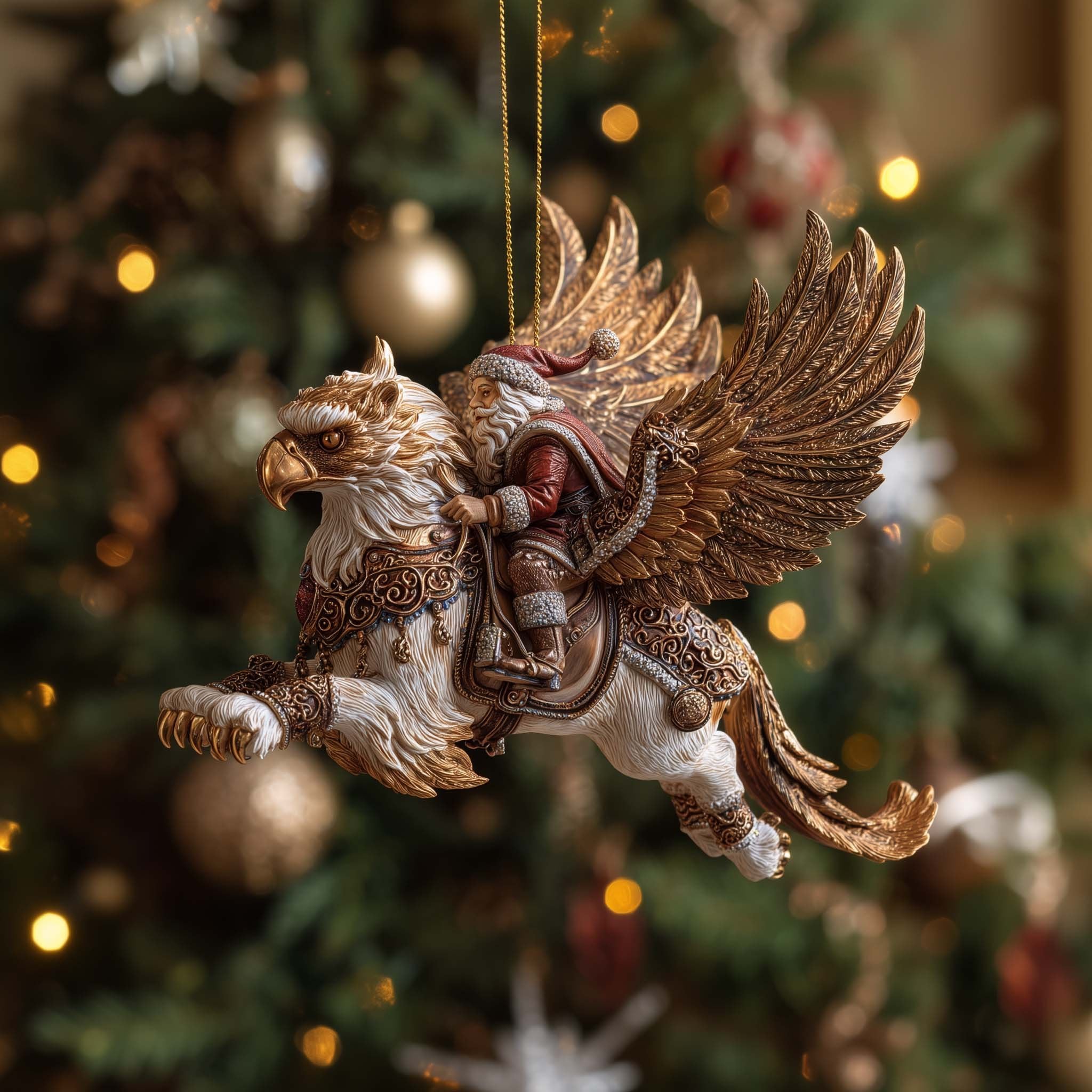 Santa on a Golden Gryphon Christmas Ornament