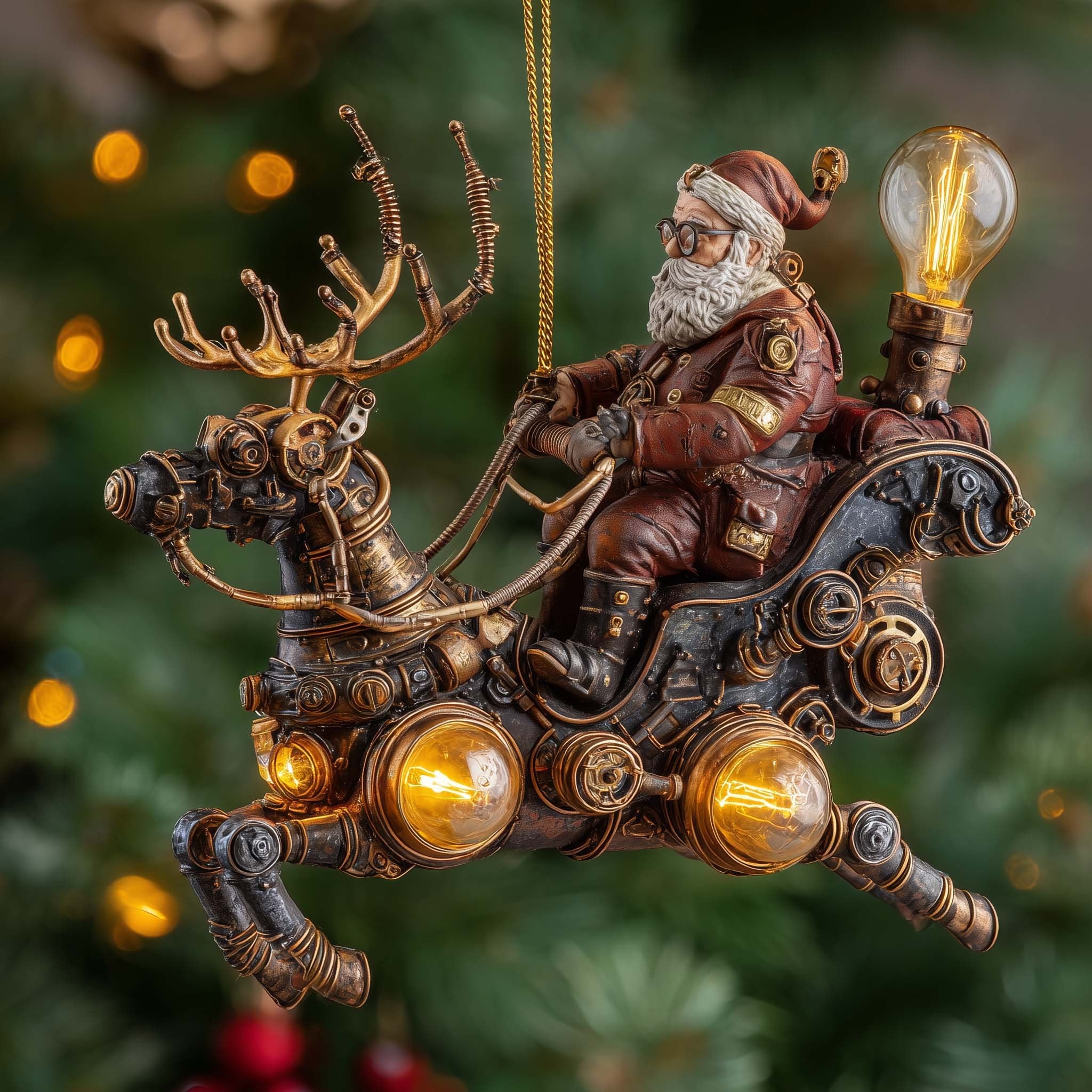 Steampunk Santa in a Brass Sleigh Christmas Ornament