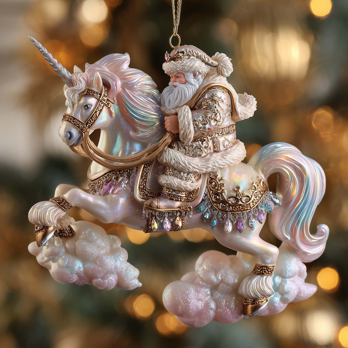 Santa on a Pastel Unicorn Christmas Ornament