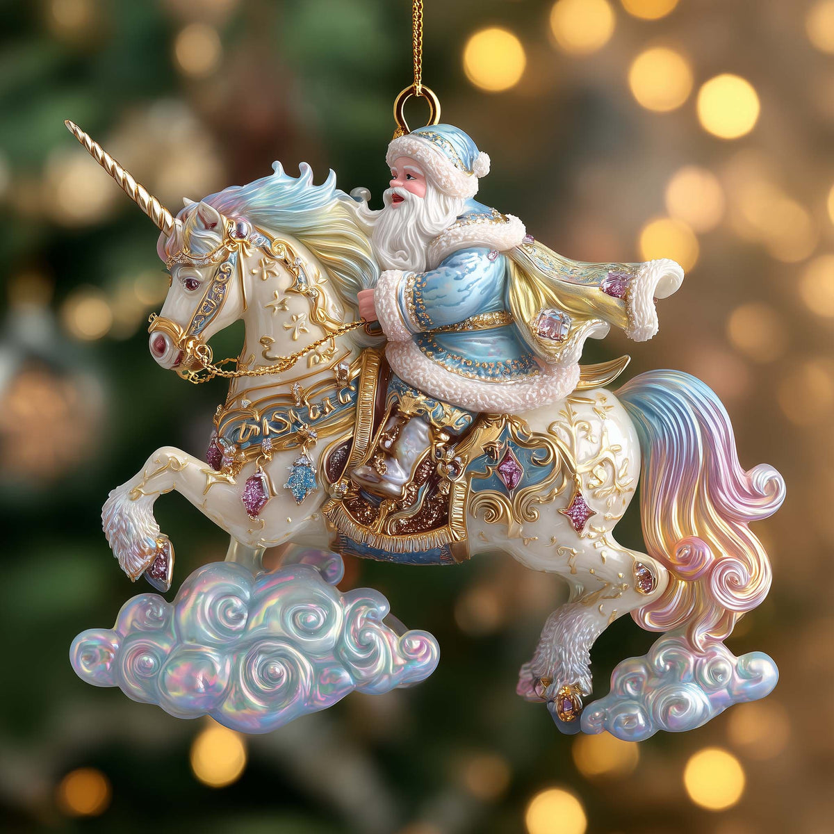 Santa on a Cloud Unicorn Christmas Ornament