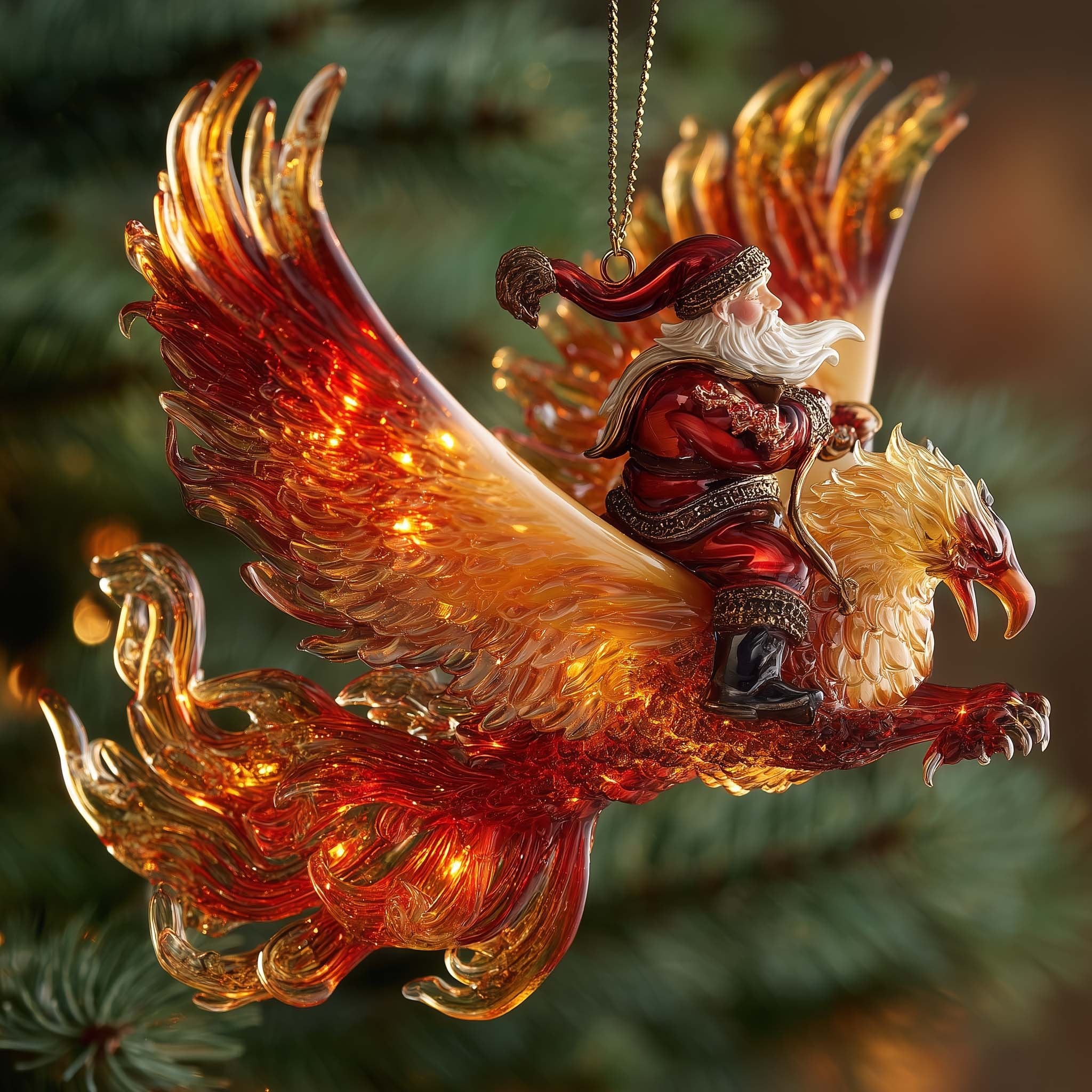 Santa on a Golden Phoenix Christmas Ornament