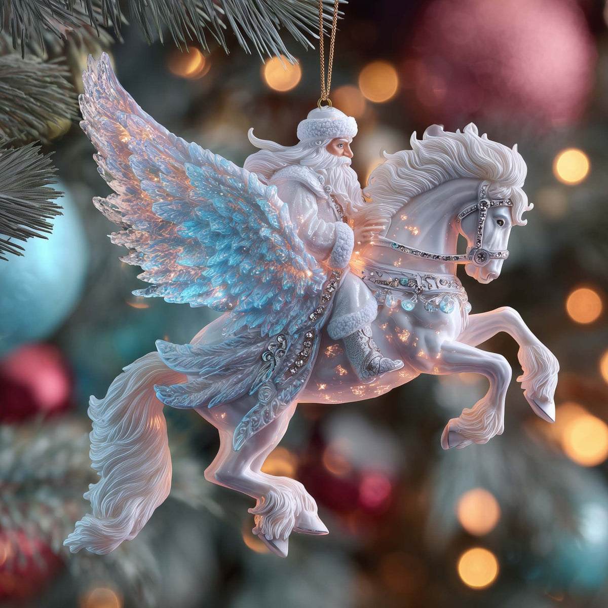 Santa on a Winged Pegasus Christmas Ornament