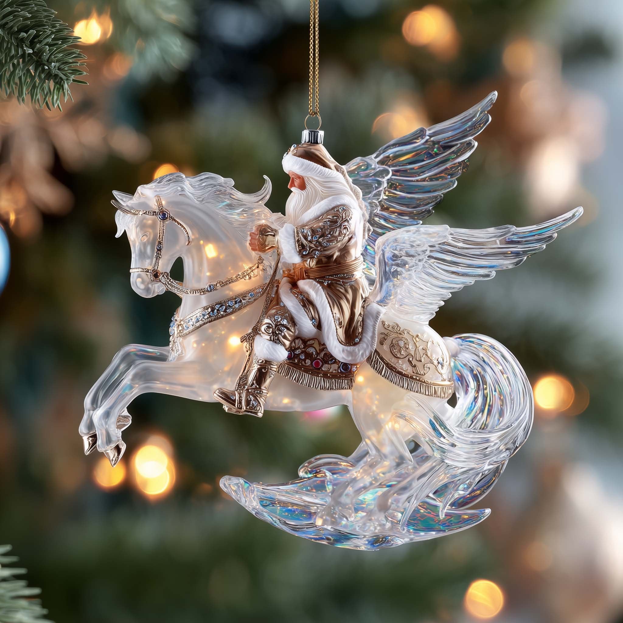 Santa on a Crystal Pegasus Christmas Ornament