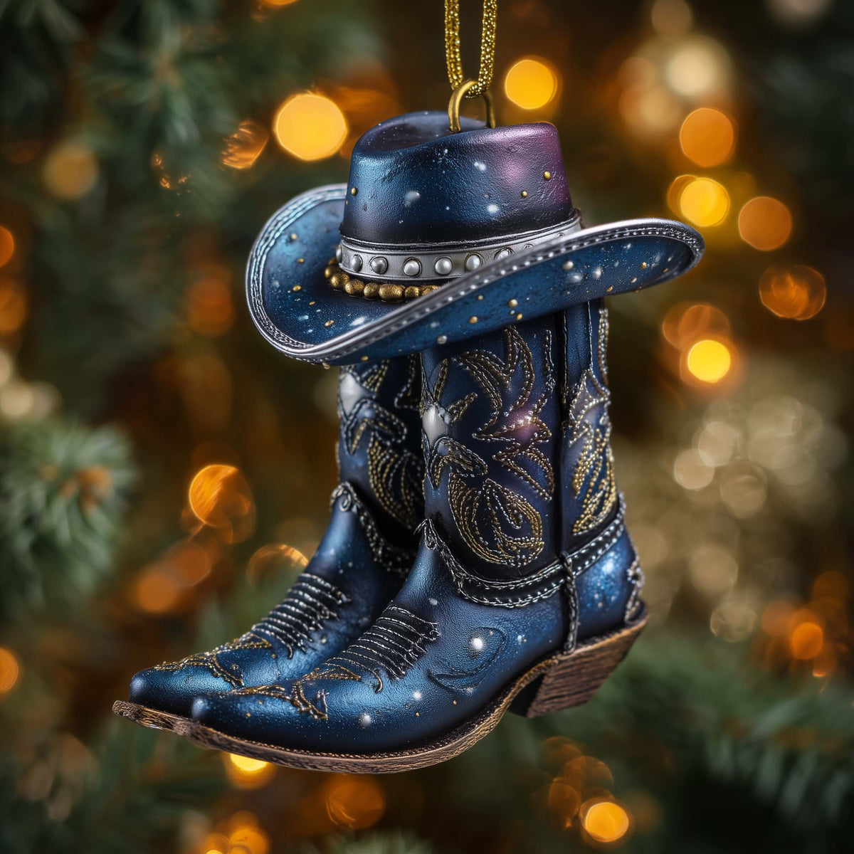Starry Night Cowboy Boots Christmas Ornament