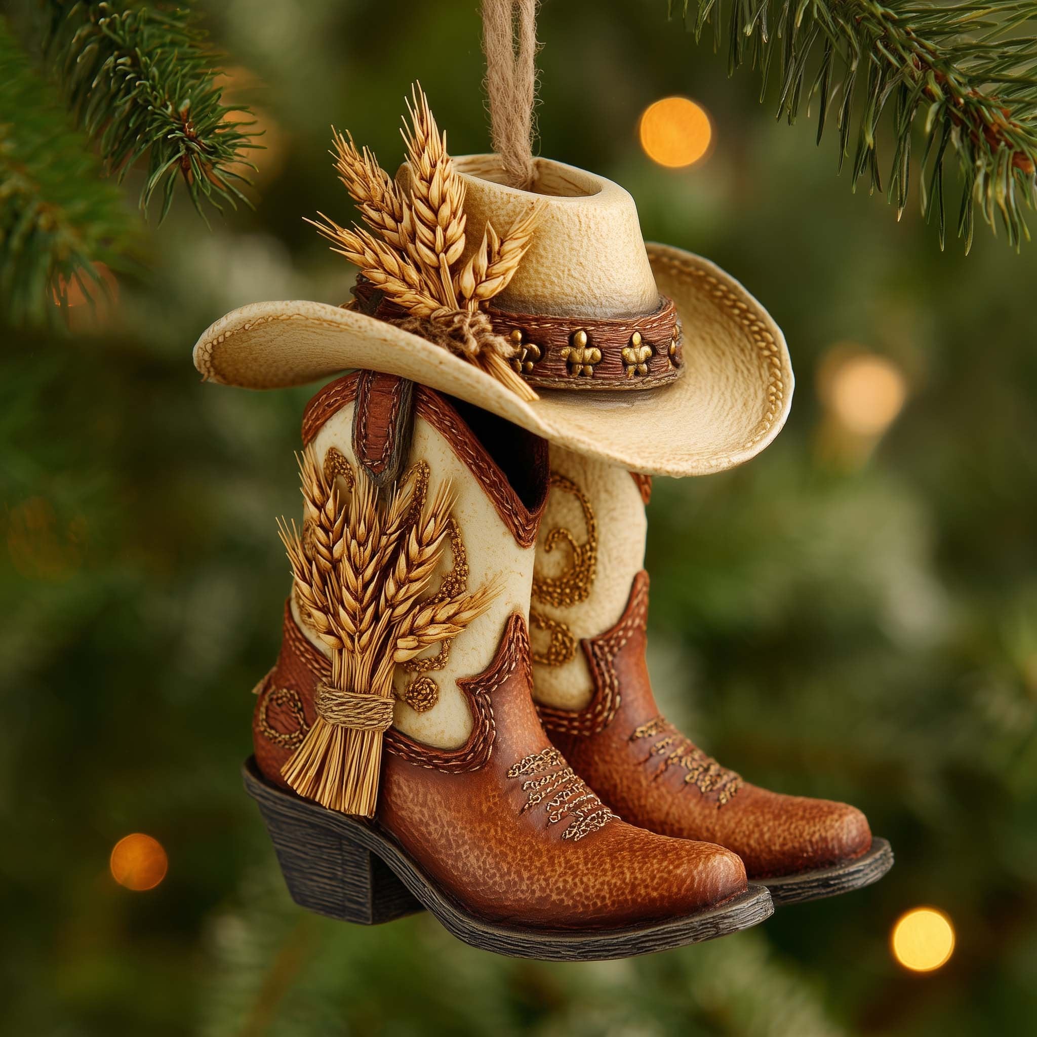 Wheat Gold Cowboy Boots Christmas Ornament
