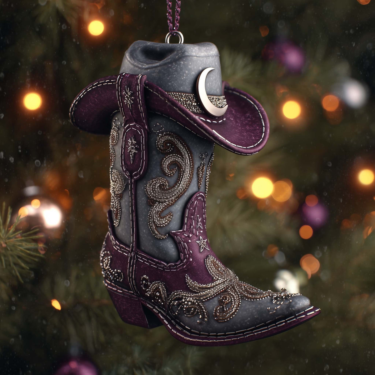 Crescent Moon Cowboy Boot Christmas Ornament