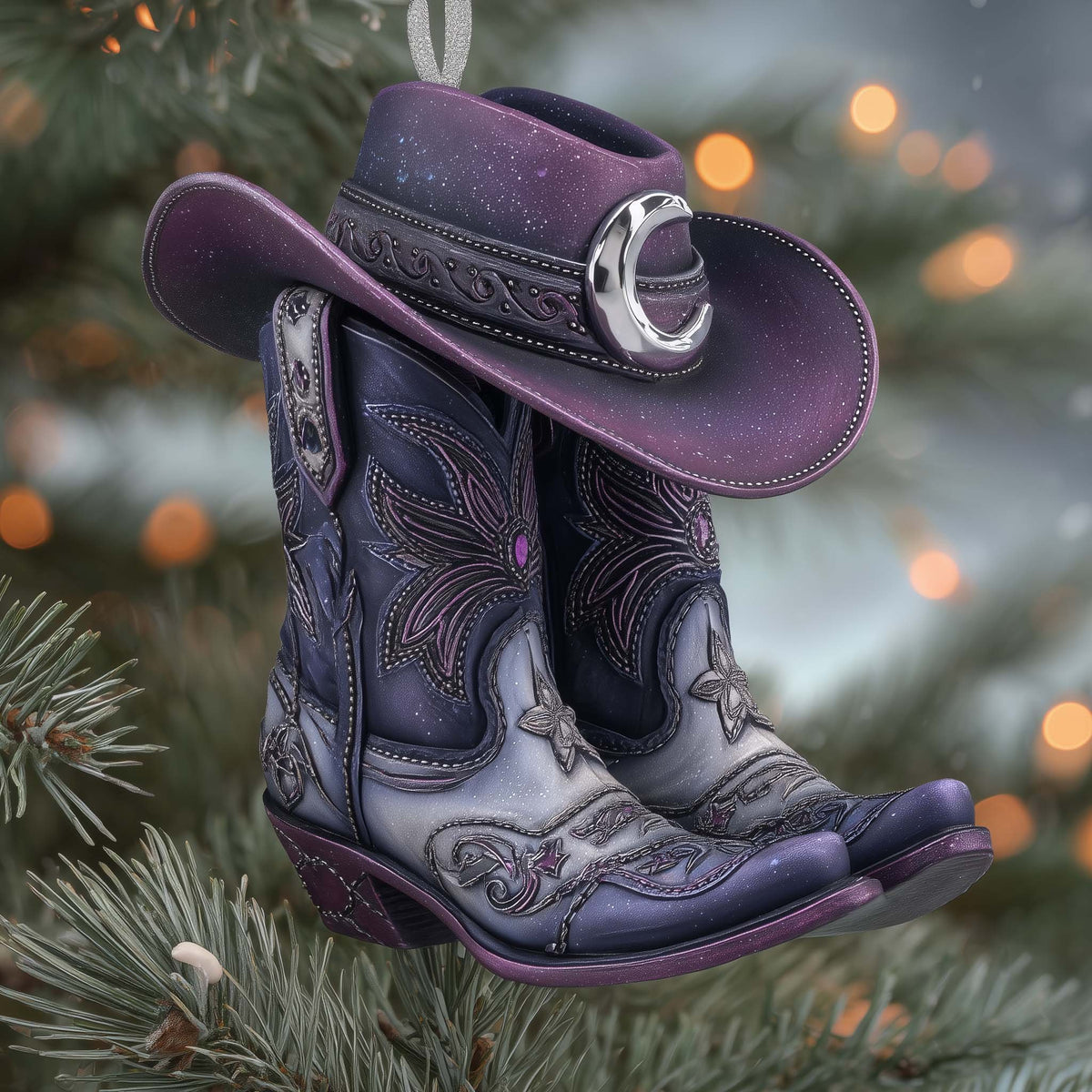Purple Butterfly Cowboy Boots Christmas Ornament