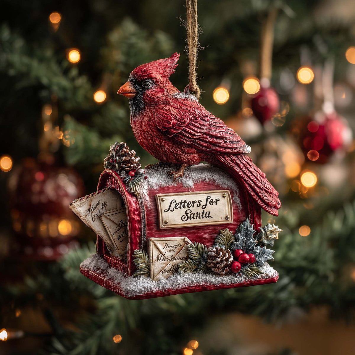Cardinal on the Letters for Santa Mailbox Christmas Ornament