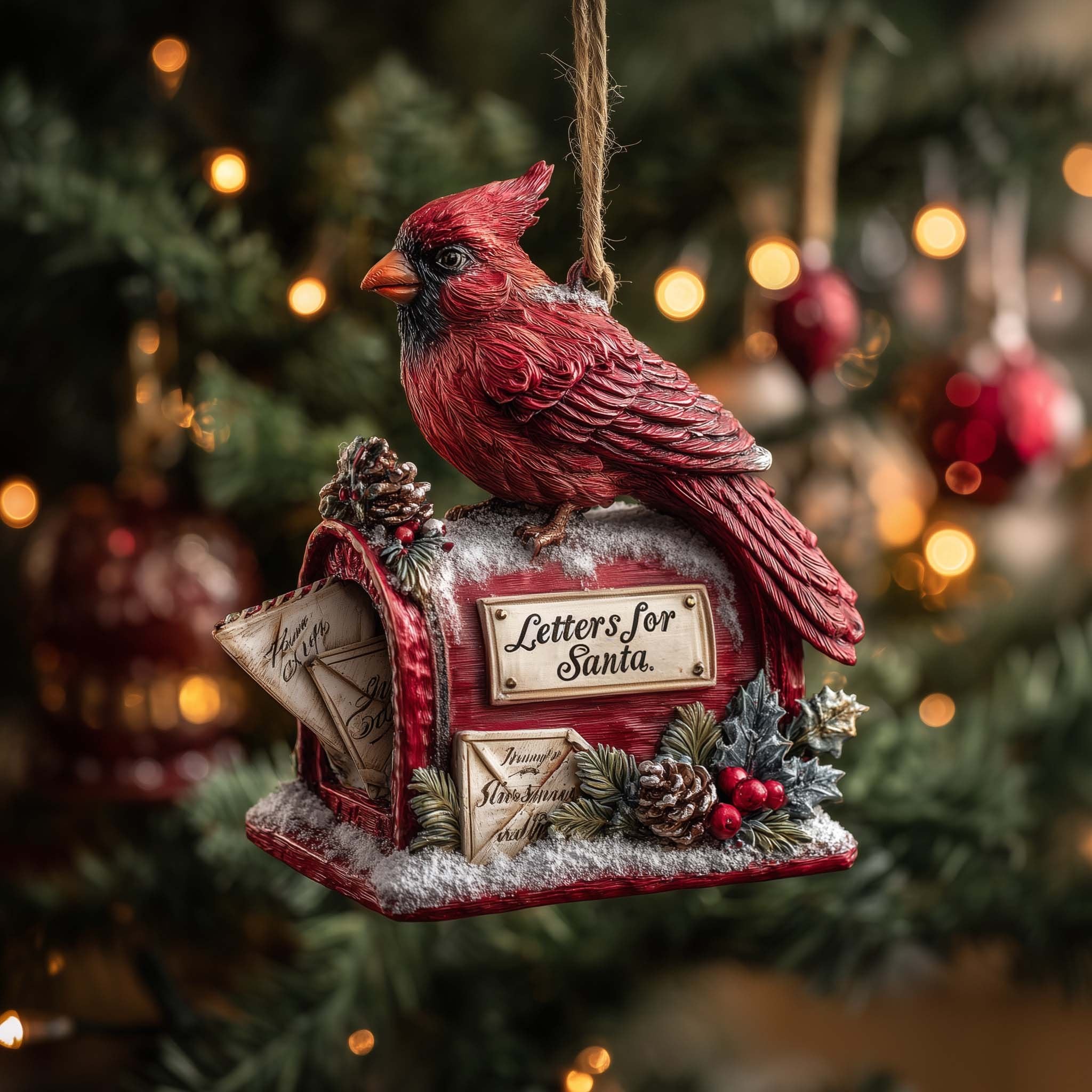 Cardinal on the Letters for Santa Mailbox Christmas Ornament