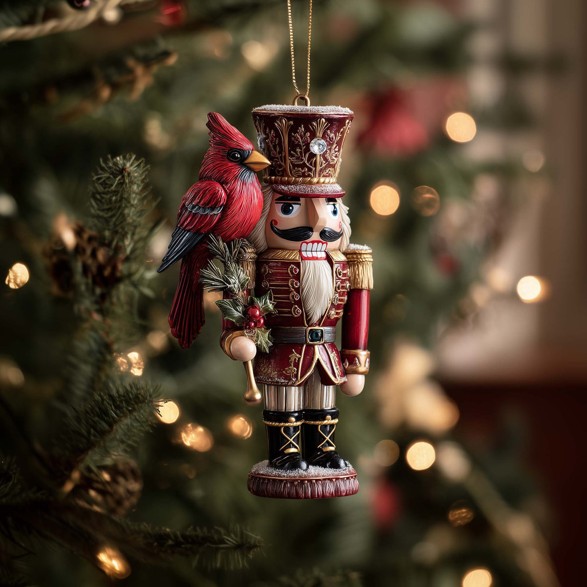 Cardinal and Nutcracker Christmas Ornament