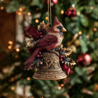 Cardinal on a Brass Bell Christmas Ornament