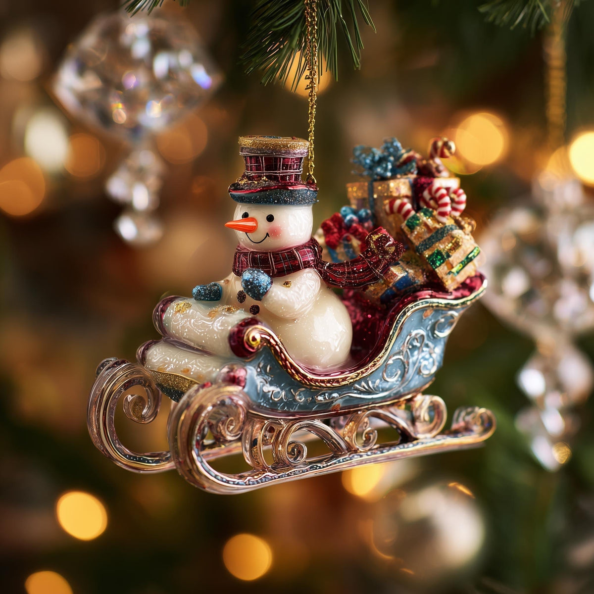 Snowman Sleigh Full of Gifts Christmas Ornament