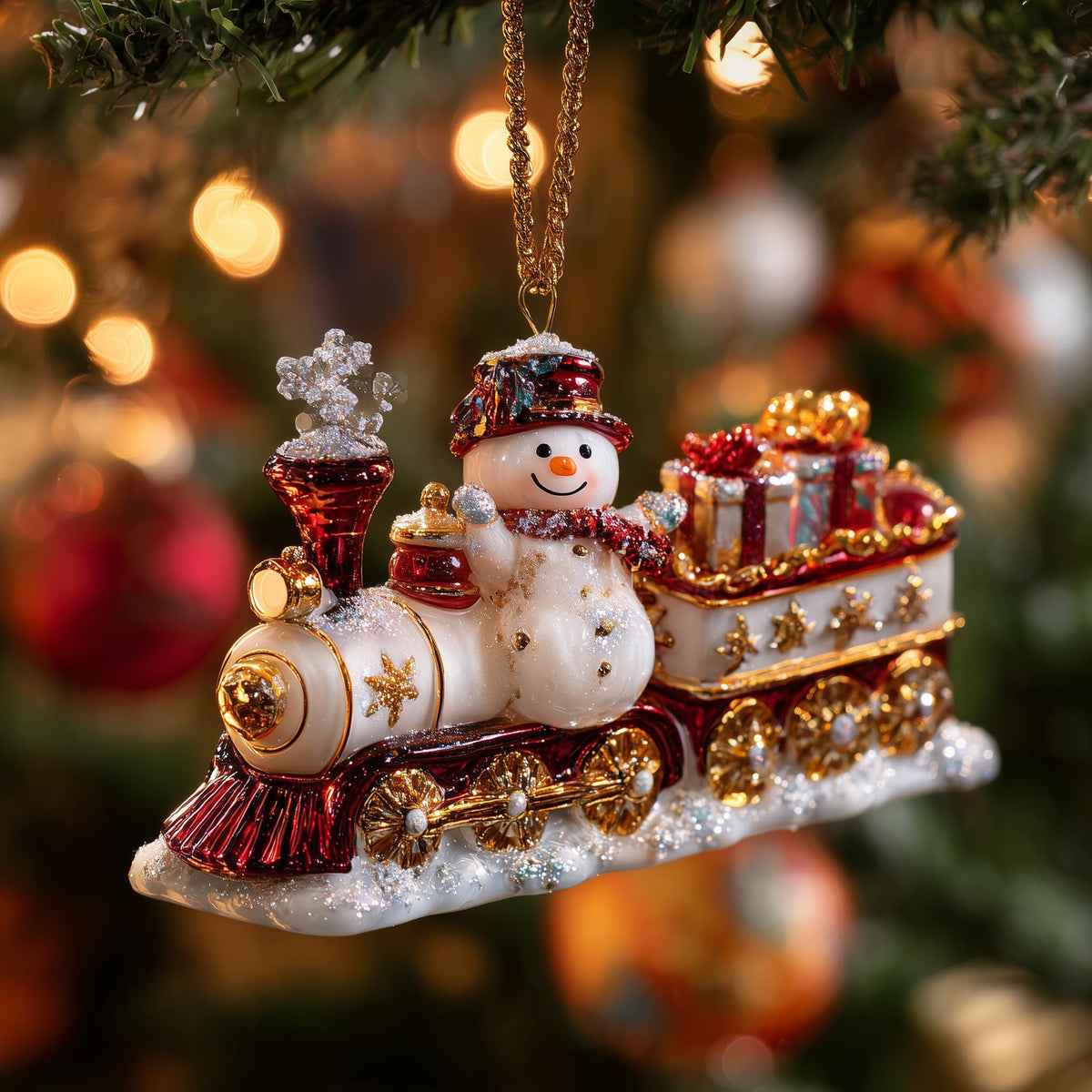 Snowman Christmas Train Christmas Ornament
