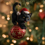 Black Cat in a Santa Hat on a Bauble Christmas Ornament