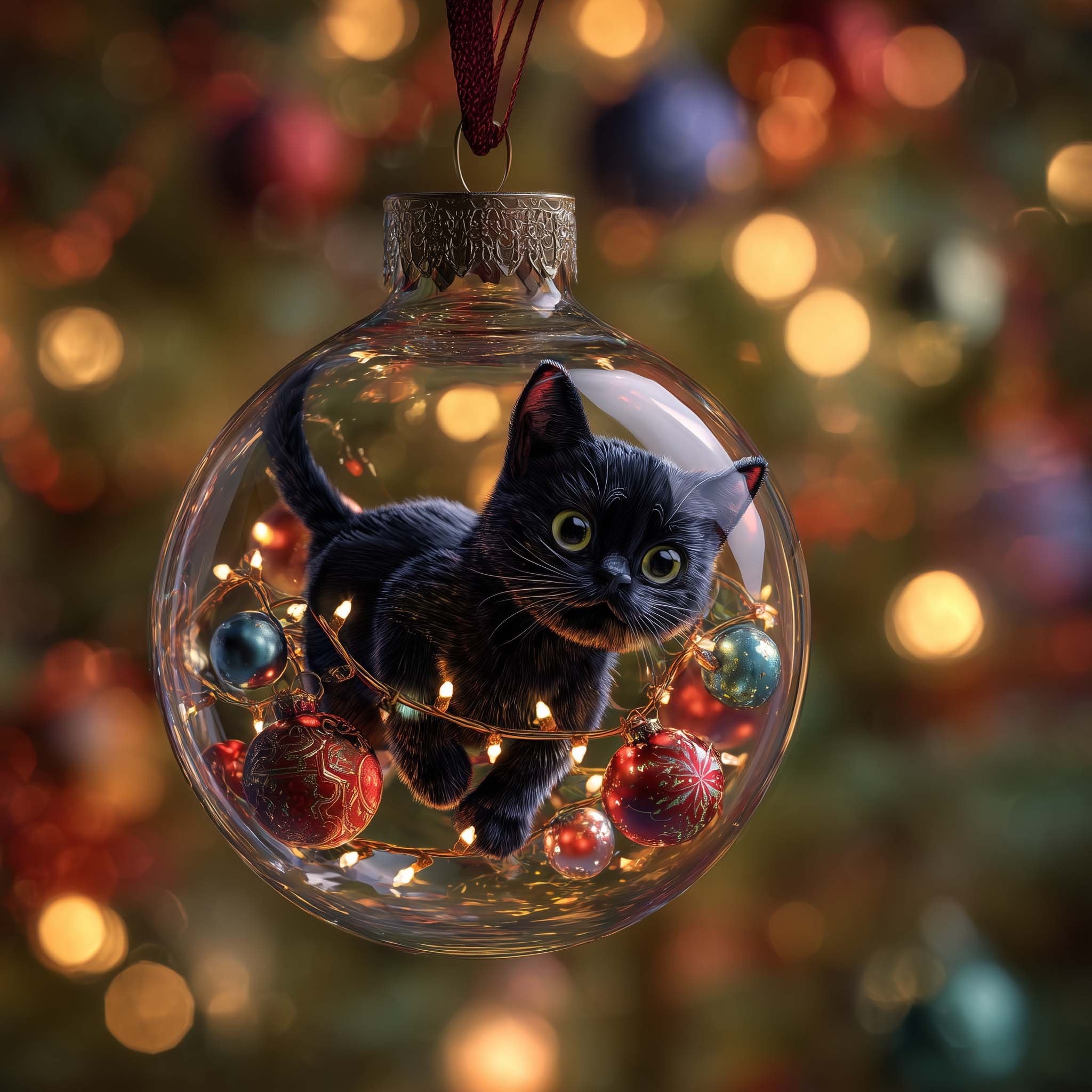 Black Cat Inside a Bauble Globe Christmas Ornament